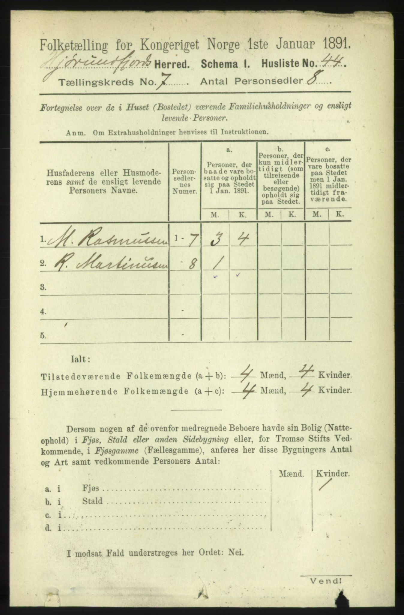 RA, 1891 census for 1522 Hjørundfjord, 1891, p. 1507