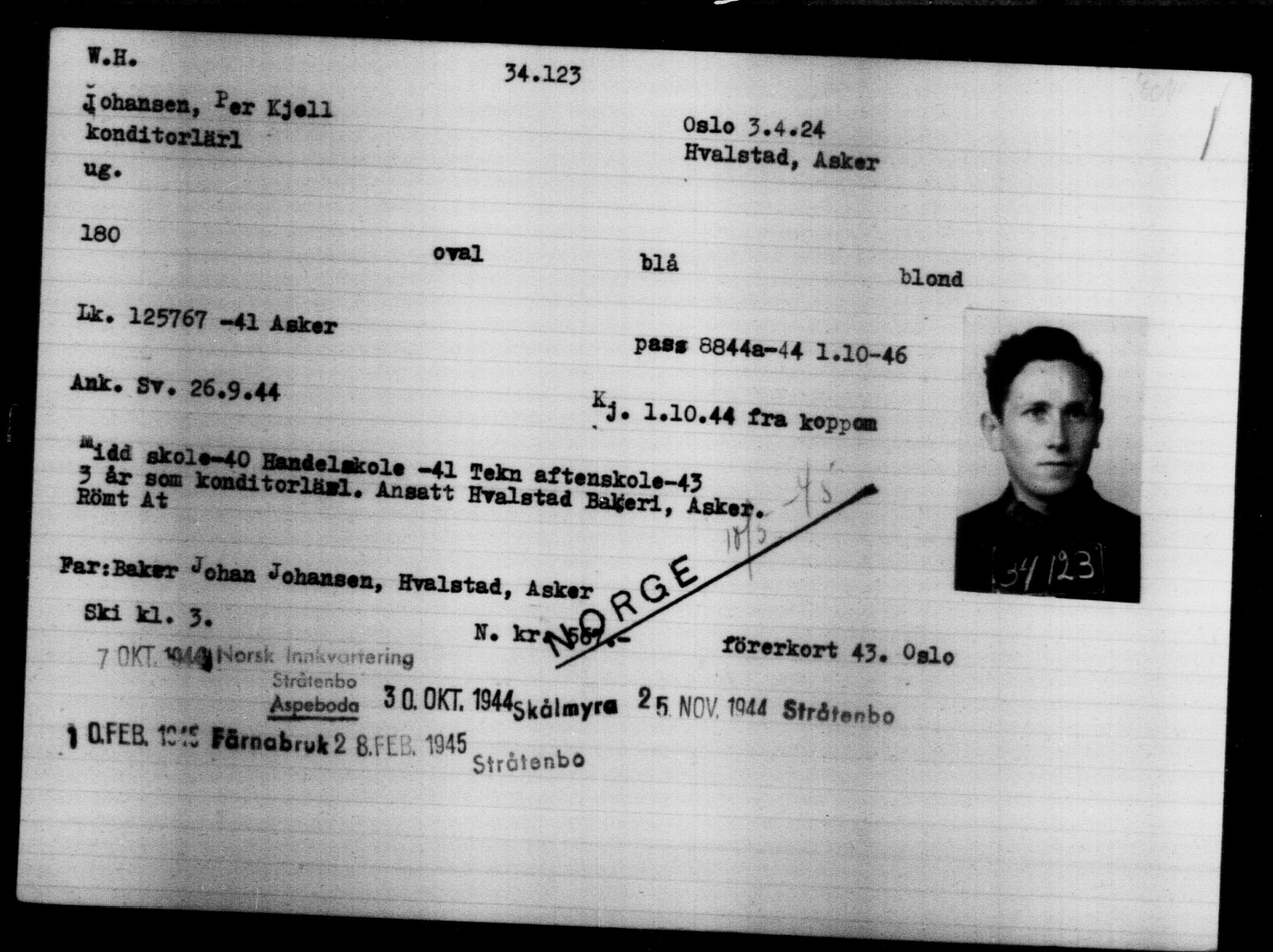 Utenriksstasjonene, Legasjonen i Stockholm, Flyktningkontoret, AV/RA-S-6753/V/Va/L0013: Kjesäterkartoteket, flyktninger med registreringsnr. 31500-34731, 1940-1945, p. 2768