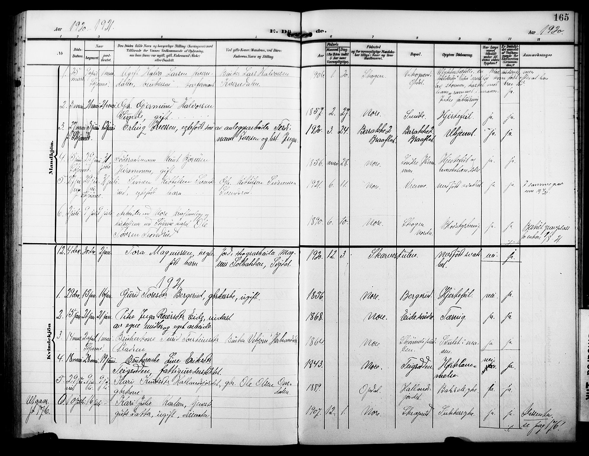 Nore kirkebøker, SAKO/A-238/F/Fb/L0003: Parish register (official) no. II 3, 1906-1926, p. 165