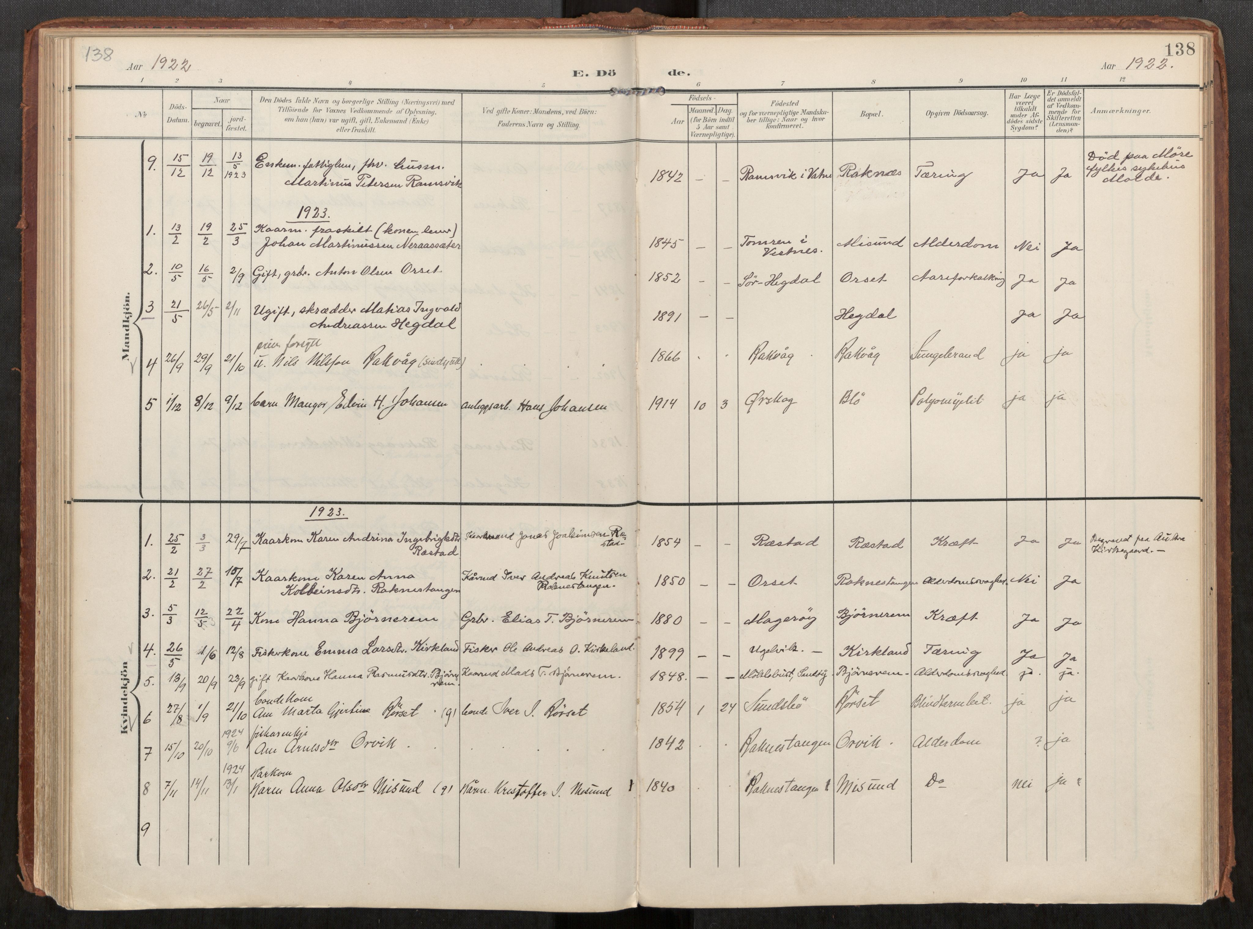 Ministerialprotokoller, klokkerbøker og fødselsregistre - Møre og Romsdal, AV/SAT-A-1454/563/L0740: Parish register (official) no. 563A02, 1903-1923, p. 138