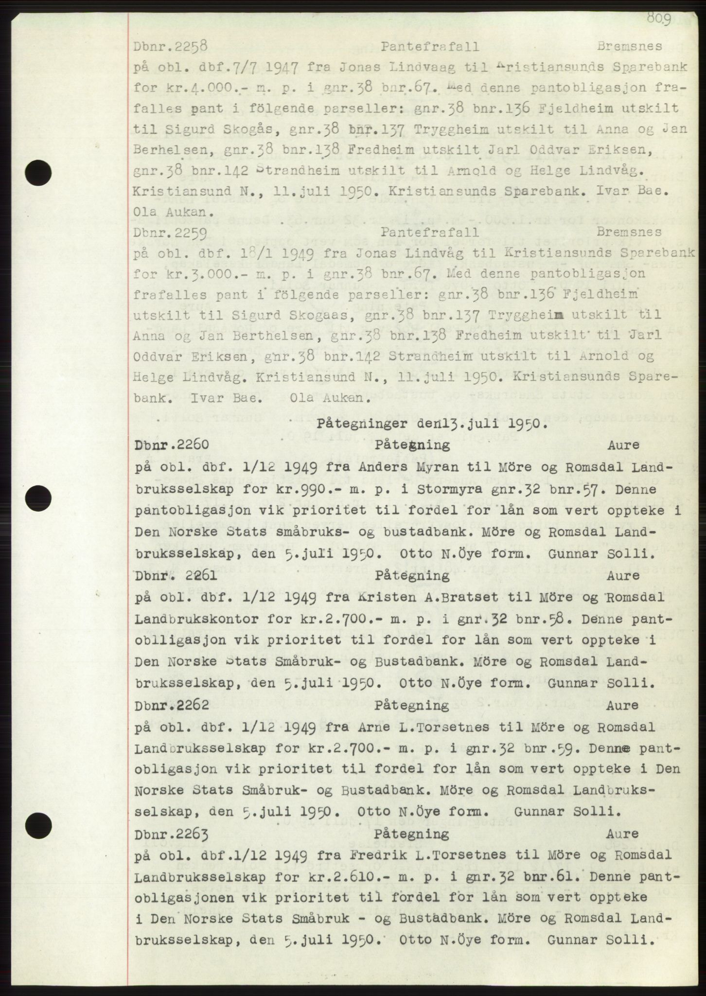 Nordmøre sorenskriveri, SAT/A-4132/1/2/2Ca: Mortgage book no. C82b, 1946-1951, Diary no: : 2258/1950
