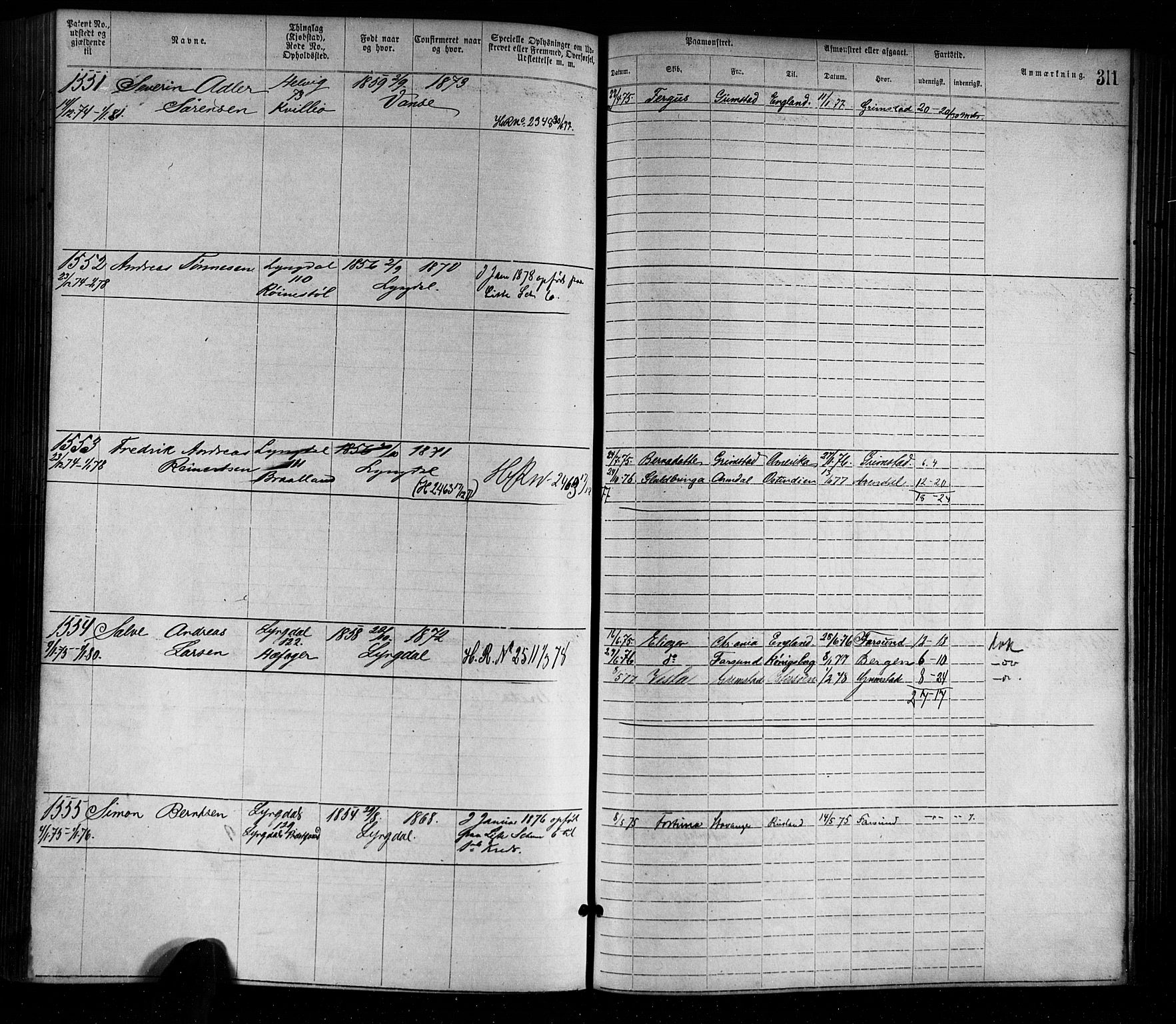 Farsund mønstringskrets, SAK/2031-0017/F/Fa/L0001: Annotasjonsrulle nr 1-1920 med register, M-1, 1869-1877, p. 343
