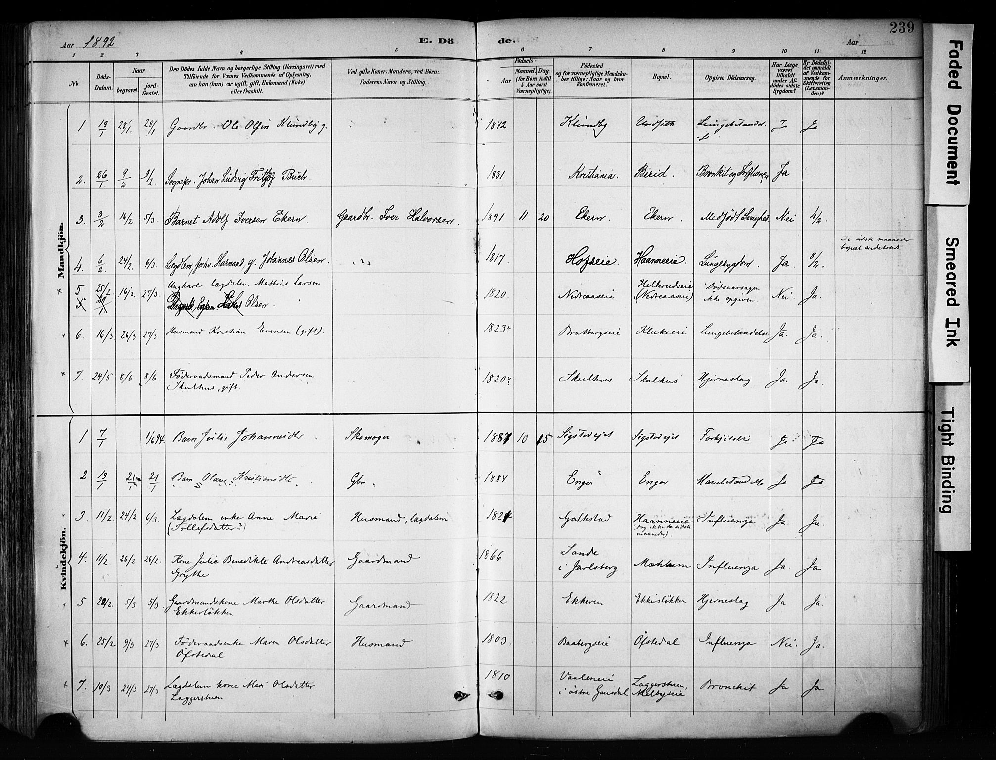 Biri prestekontor, SAH/PREST-096/H/Ha/Haa/L0009: Parish register (official) no. 9, 1887-1900, p. 239