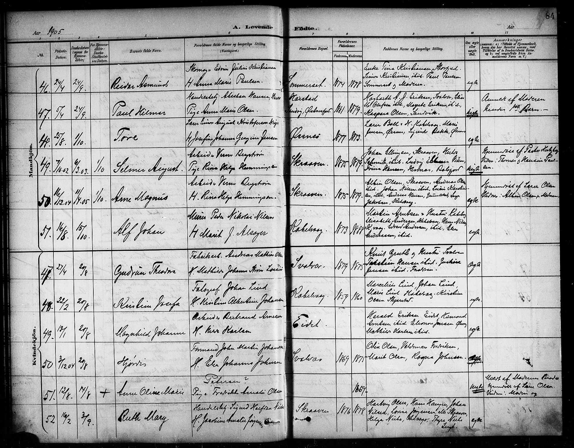 Ministerialprotokoller, klokkerbøker og fødselsregistre - Nordland, AV/SAT-A-1459/874/L1078: Parish register (copy) no. 874C07, 1900-1907, p. 84