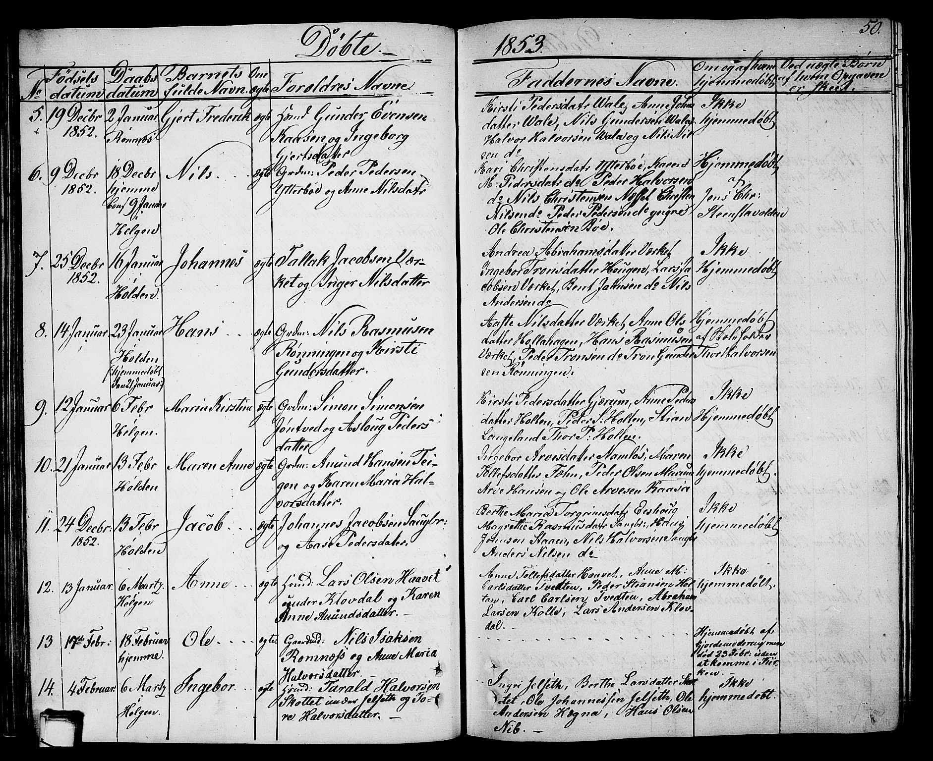 Holla kirkebøker, SAKO/A-272/G/Ga/L0003: Parish register (copy) no. I 3, 1849-1866, p. 50