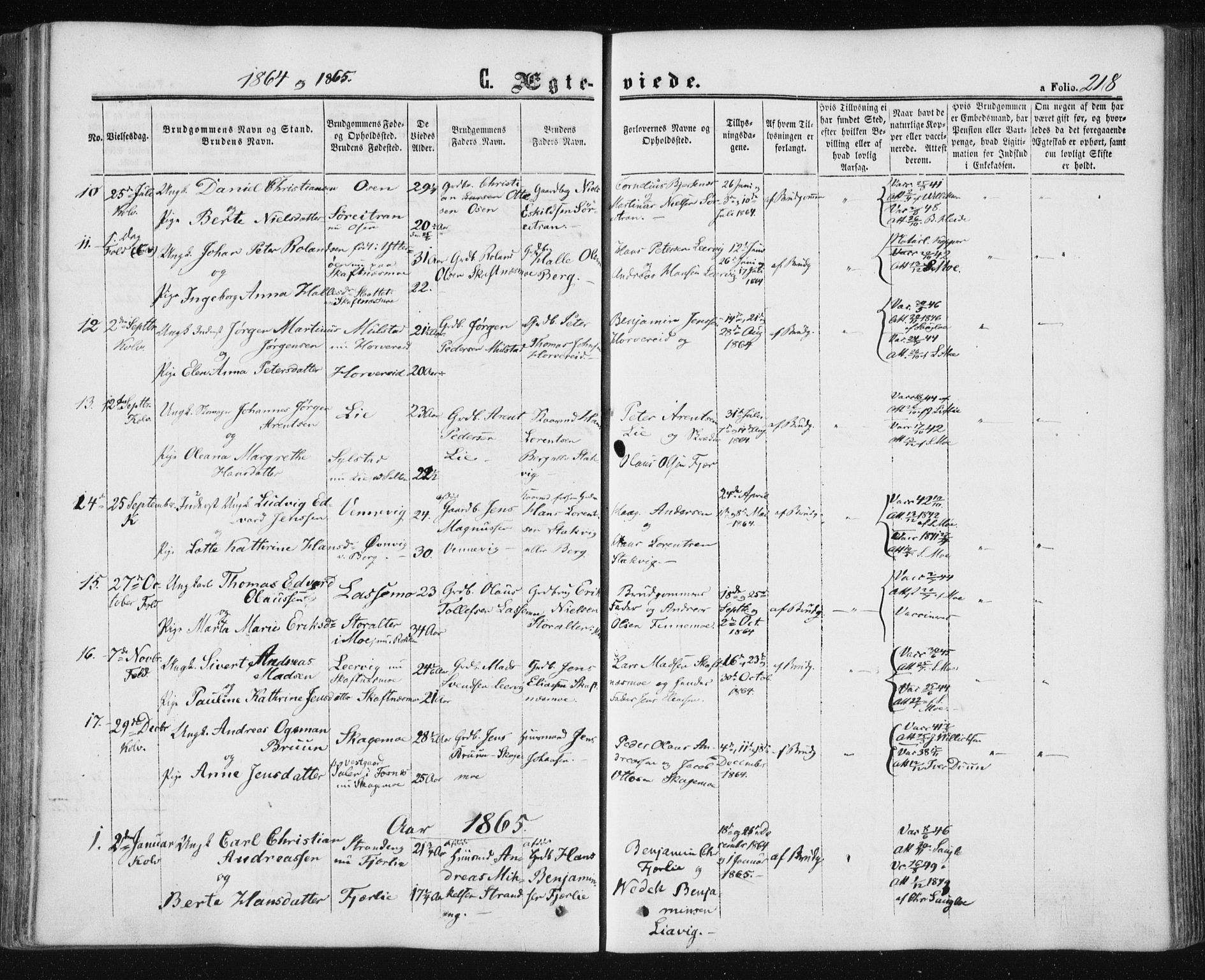 Ministerialprotokoller, klokkerbøker og fødselsregistre - Nord-Trøndelag, SAT/A-1458/780/L0641: Parish register (official) no. 780A06, 1857-1874, p. 218