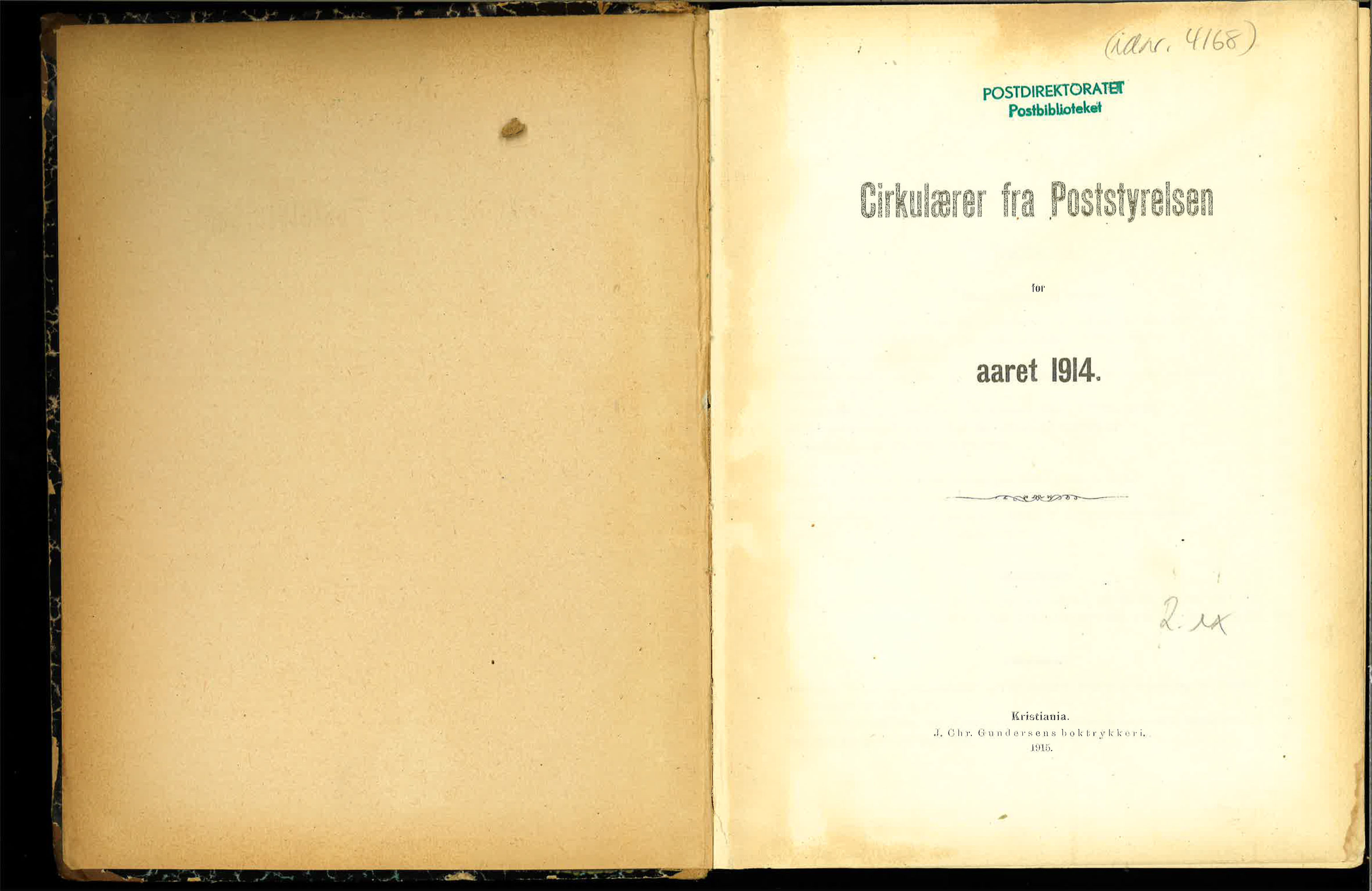 Norges Postmuseums bibliotek, NOPO/-/-/-: Sirkulærer fra Poststyrelsen, 1914