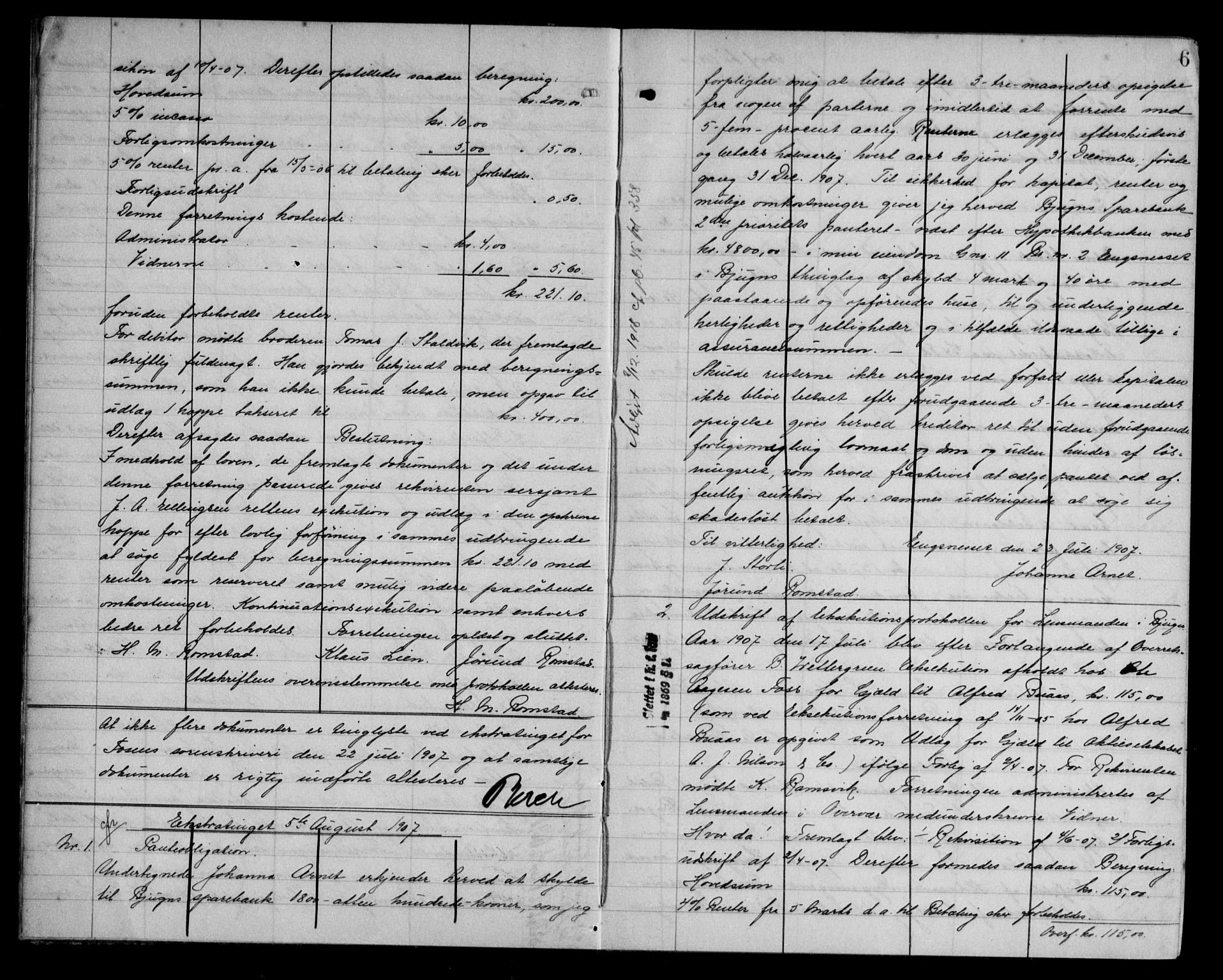 Fosen sorenskriveri, AV/SAT-A-1107/1/2/2C/L0041: Mortgage book no. 32, 1907-1908, p. 6