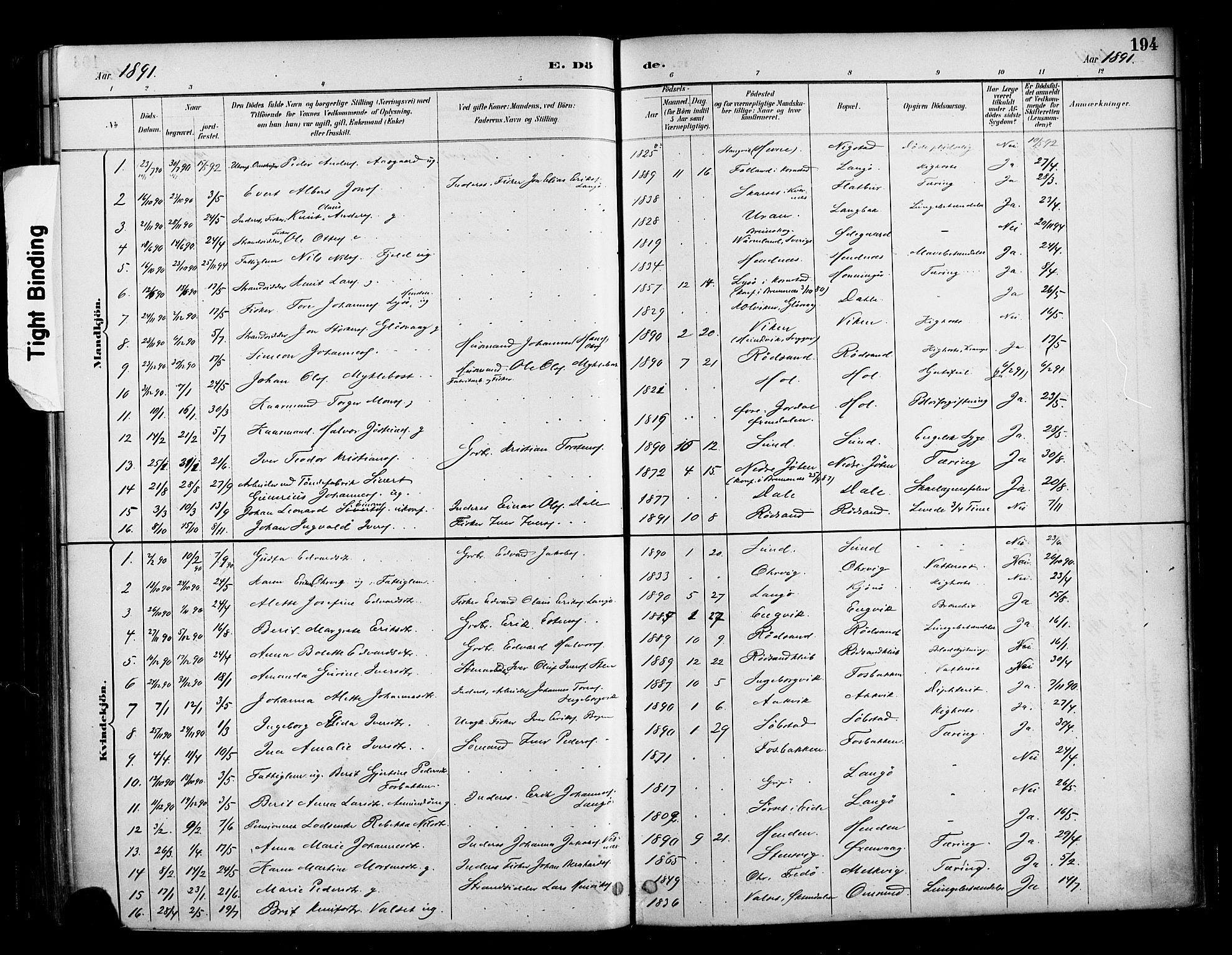 Ministerialprotokoller, klokkerbøker og fødselsregistre - Møre og Romsdal, SAT/A-1454/569/L0819: Parish register (official) no. 569A05, 1885-1899, p. 194