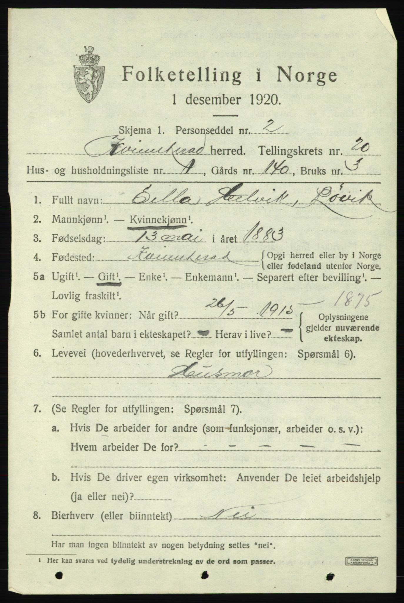 SAB, 1920 census for Kvinnherad, 1920, p. 12424