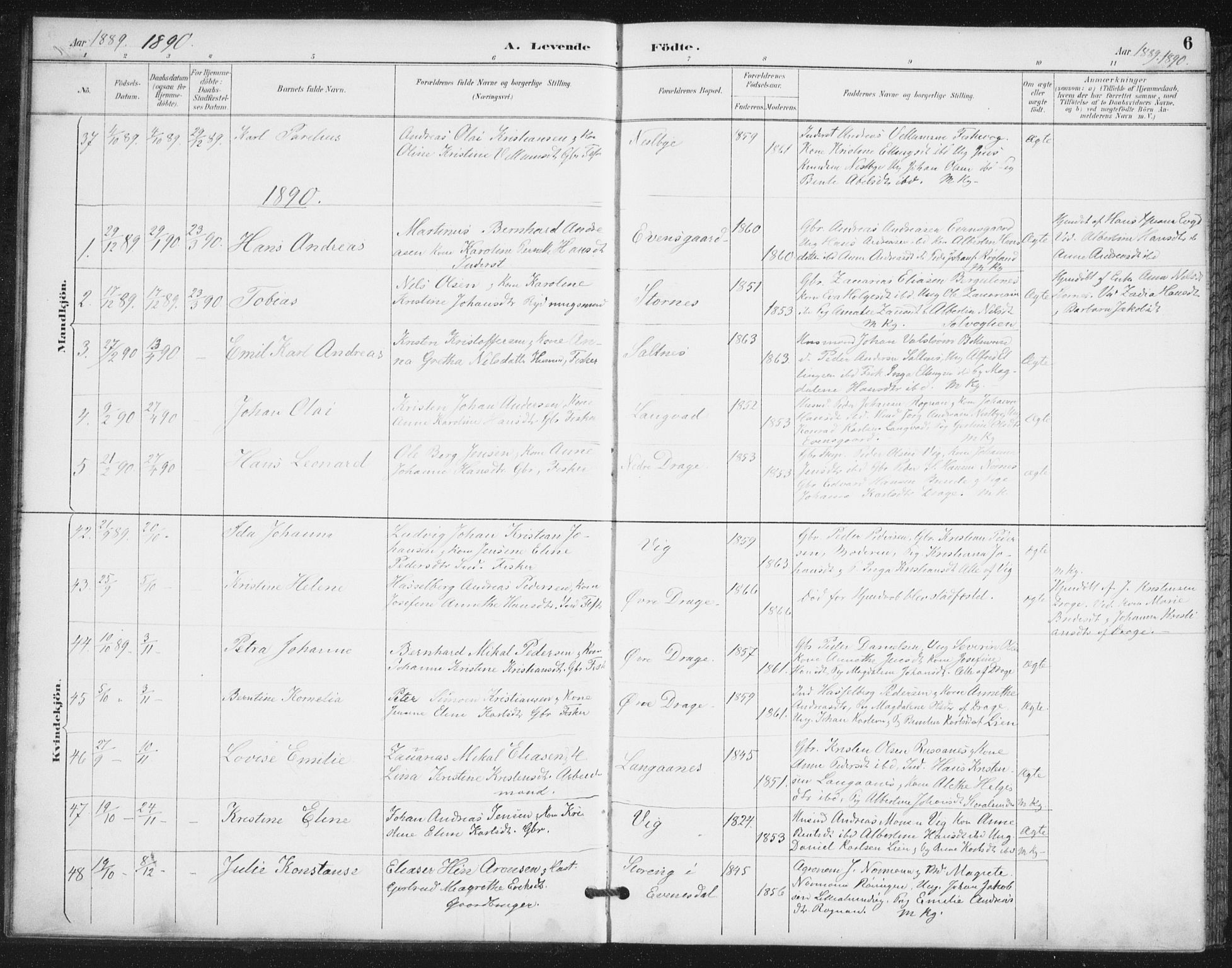 Ministerialprotokoller, klokkerbøker og fødselsregistre - Nordland, SAT/A-1459/847/L0682: Parish register (copy) no. 847C10, 1889-1907, p. 6