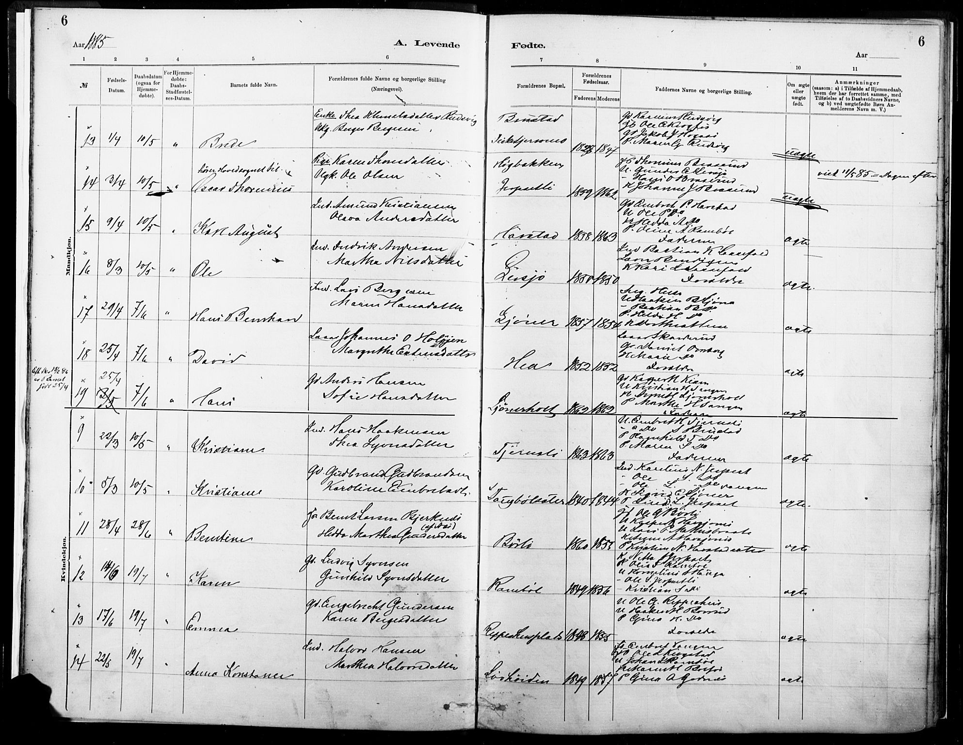 Eidskog prestekontor, SAH/PREST-026/H/Ha/Haa/L0004: Parish register (official) no. 4, 1884-1897, p. 6