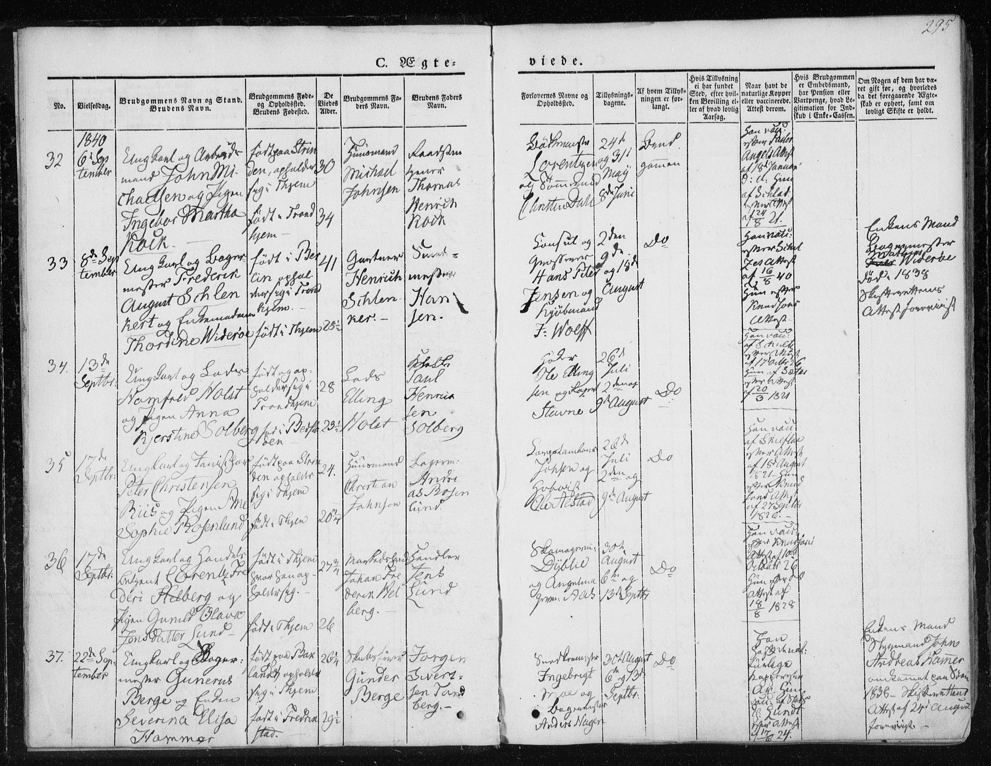 Ministerialprotokoller, klokkerbøker og fødselsregistre - Sør-Trøndelag, AV/SAT-A-1456/601/L0049: Parish register (official) no. 601A17, 1839-1847, p. 295