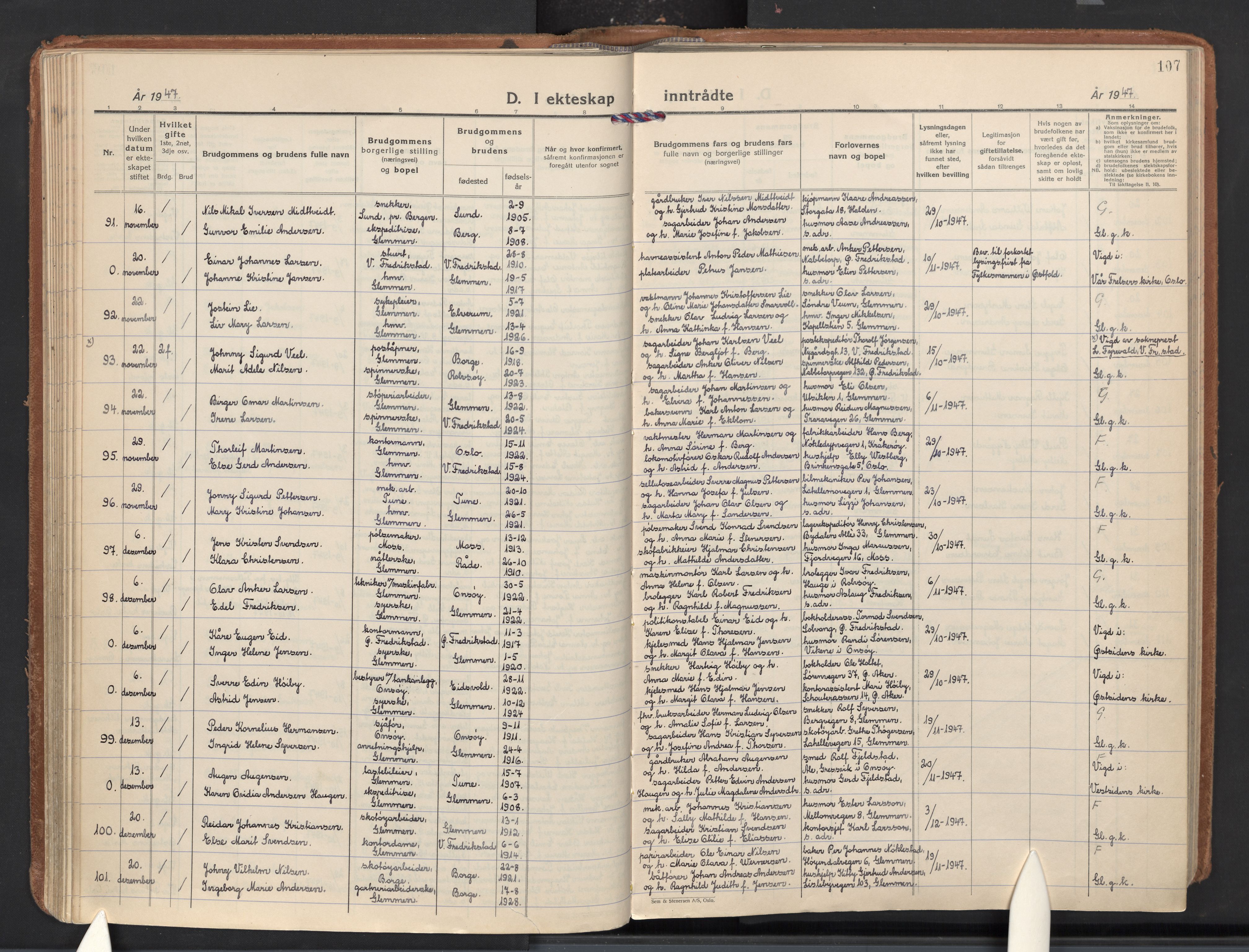 Glemmen prestekontor Kirkebøker, AV/SAO-A-10908/F/Fa/L0020: Parish register (official) no. 20, 1938-1968, p. 107