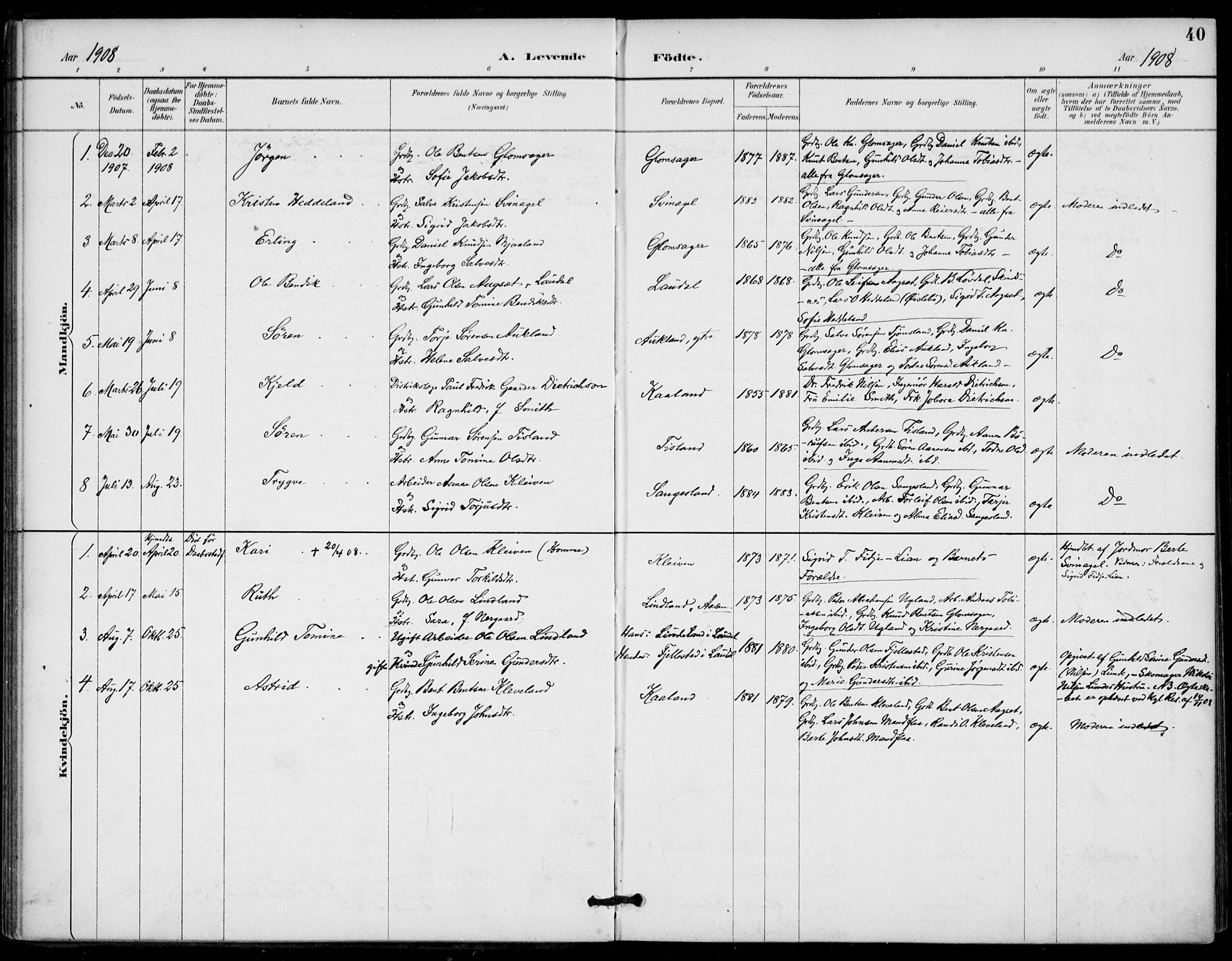 Holum sokneprestkontor, AV/SAK-1111-0022/F/Fa/Fab/L0007: Parish register (official) no. A 7, 1887-1912, p. 40