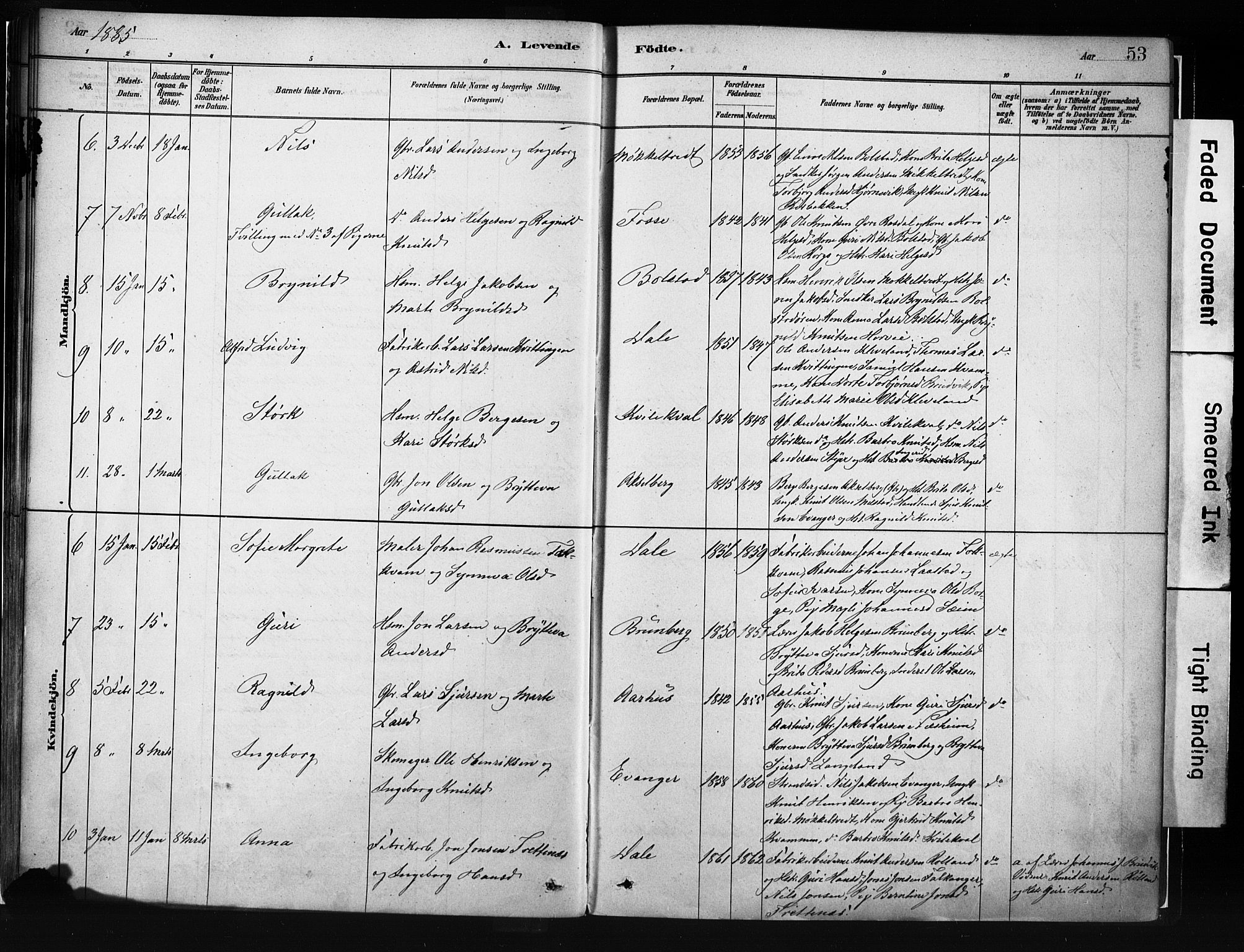 Evanger sokneprestembete, AV/SAB-A-99924: Parish register (official) no. A 1, 1877-1899, p. 53