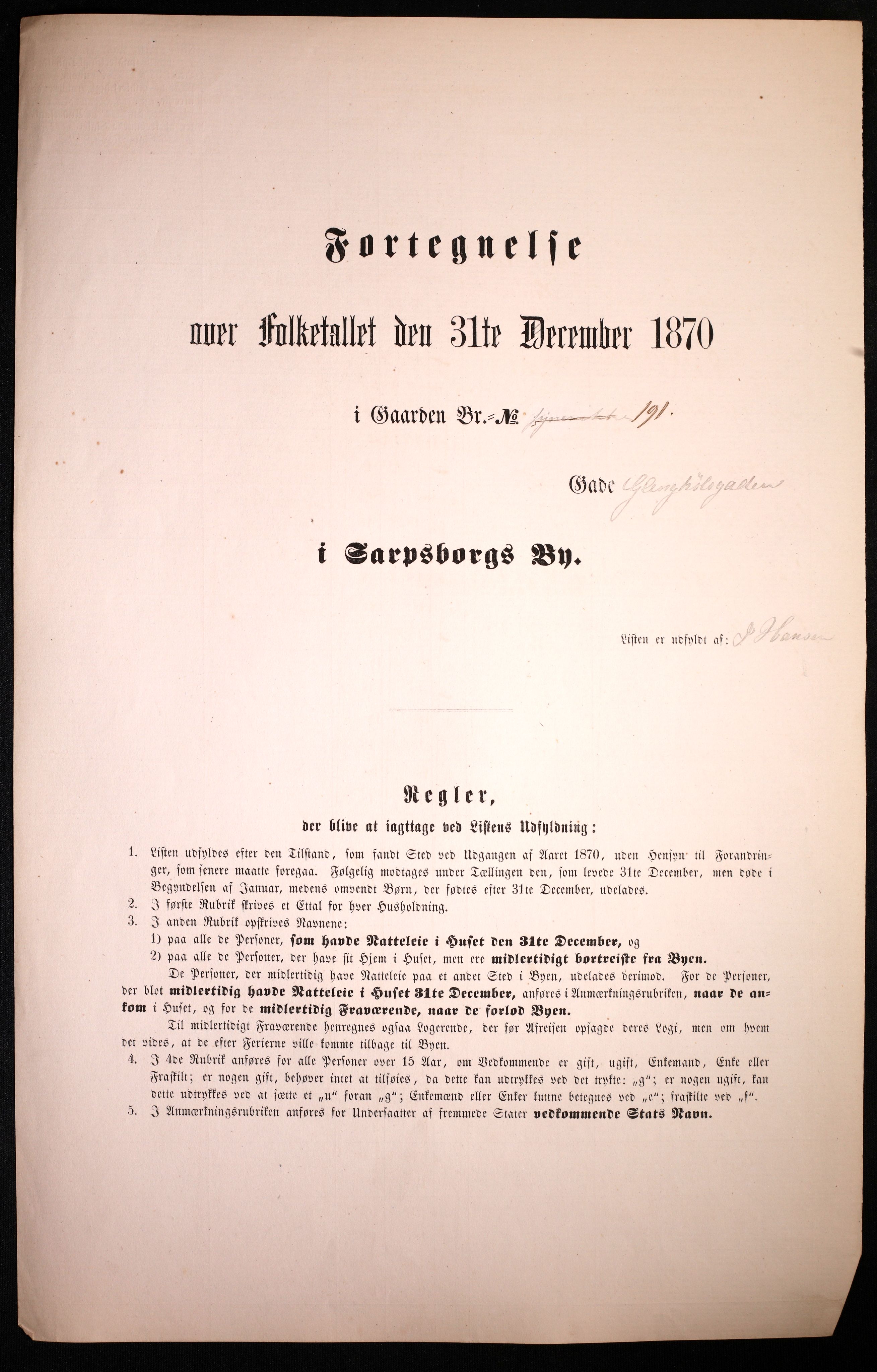 RA, 1870 census for 0102 Sarpsborg, 1870, p. 61