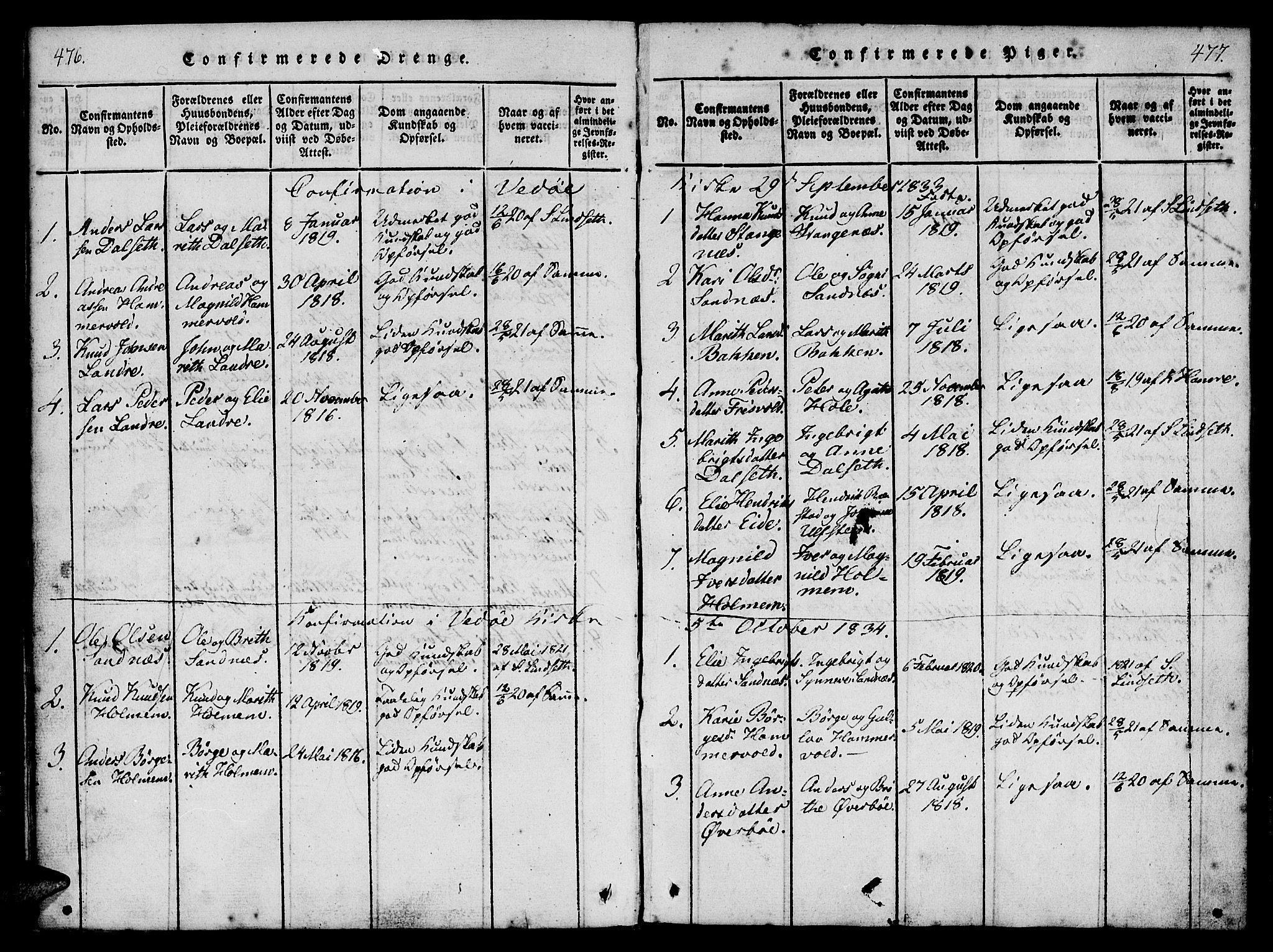 Ministerialprotokoller, klokkerbøker og fødselsregistre - Møre og Romsdal, AV/SAT-A-1454/548/L0612: Parish register (official) no. 548A01, 1818-1846, p. 476-477