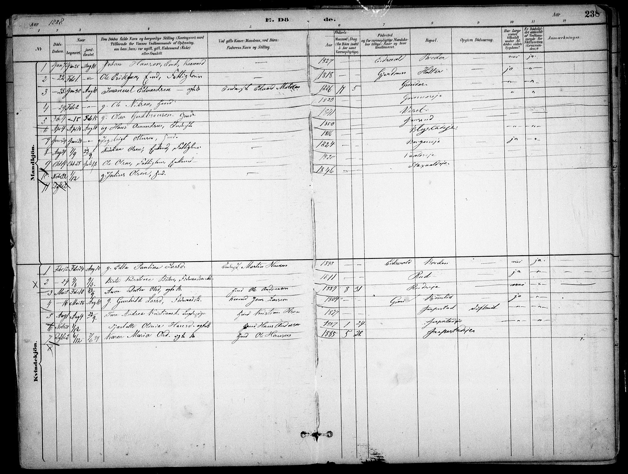 Nes prestekontor Kirkebøker, SAO/A-10410/F/Fb/L0002: Parish register (official) no. II 2, 1883-1918, p. 238