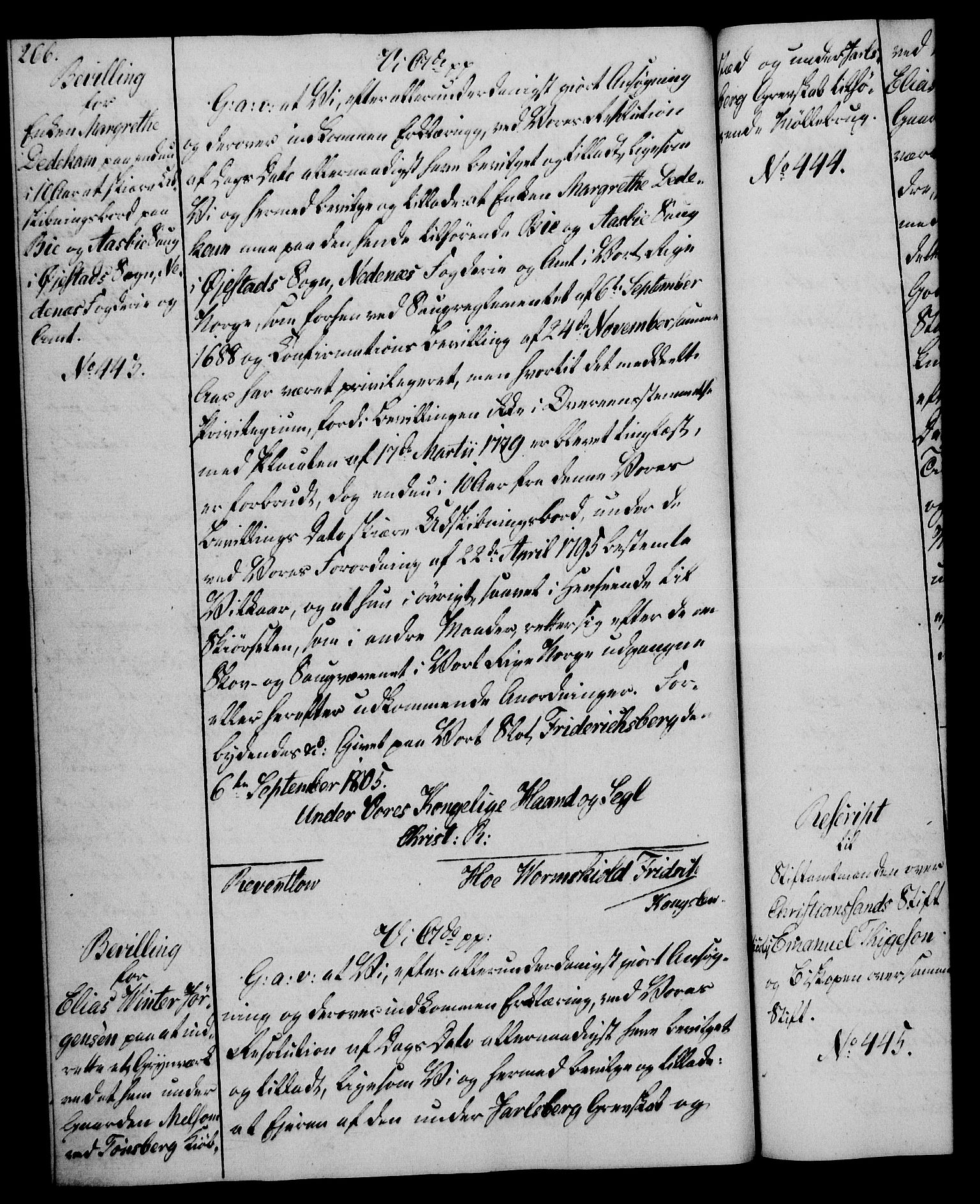 Rentekammeret, Kammerkanselliet, AV/RA-EA-3111/G/Gg/Gga/L0018: Norsk ekspedisjonsprotokoll med register (merket RK 53.18), 1804-1806, p. 266