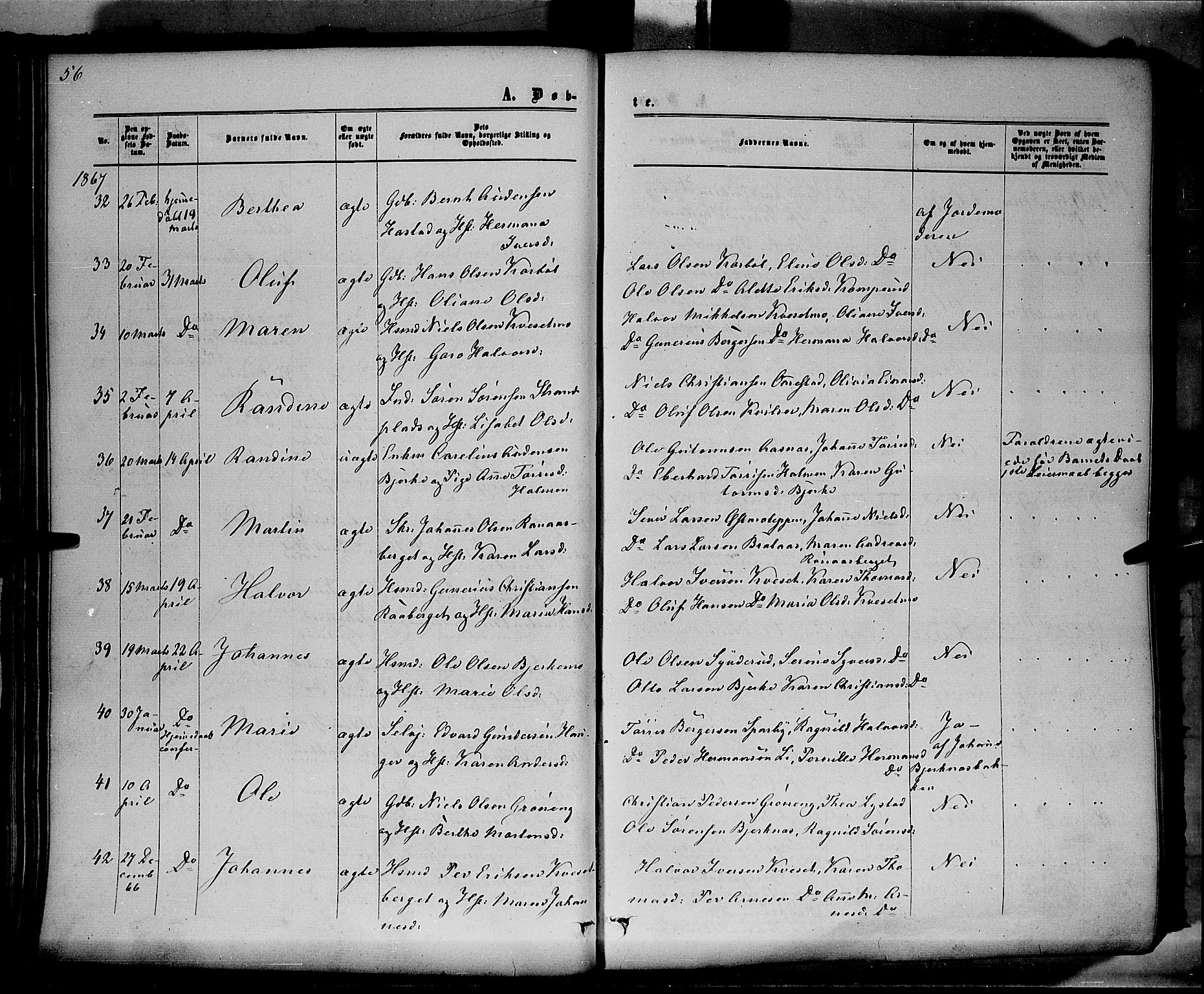 Hof prestekontor, AV/SAH-PREST-038/H/Ha/Haa/L0009: Parish register (official) no. 9, 1862-1877, p. 56