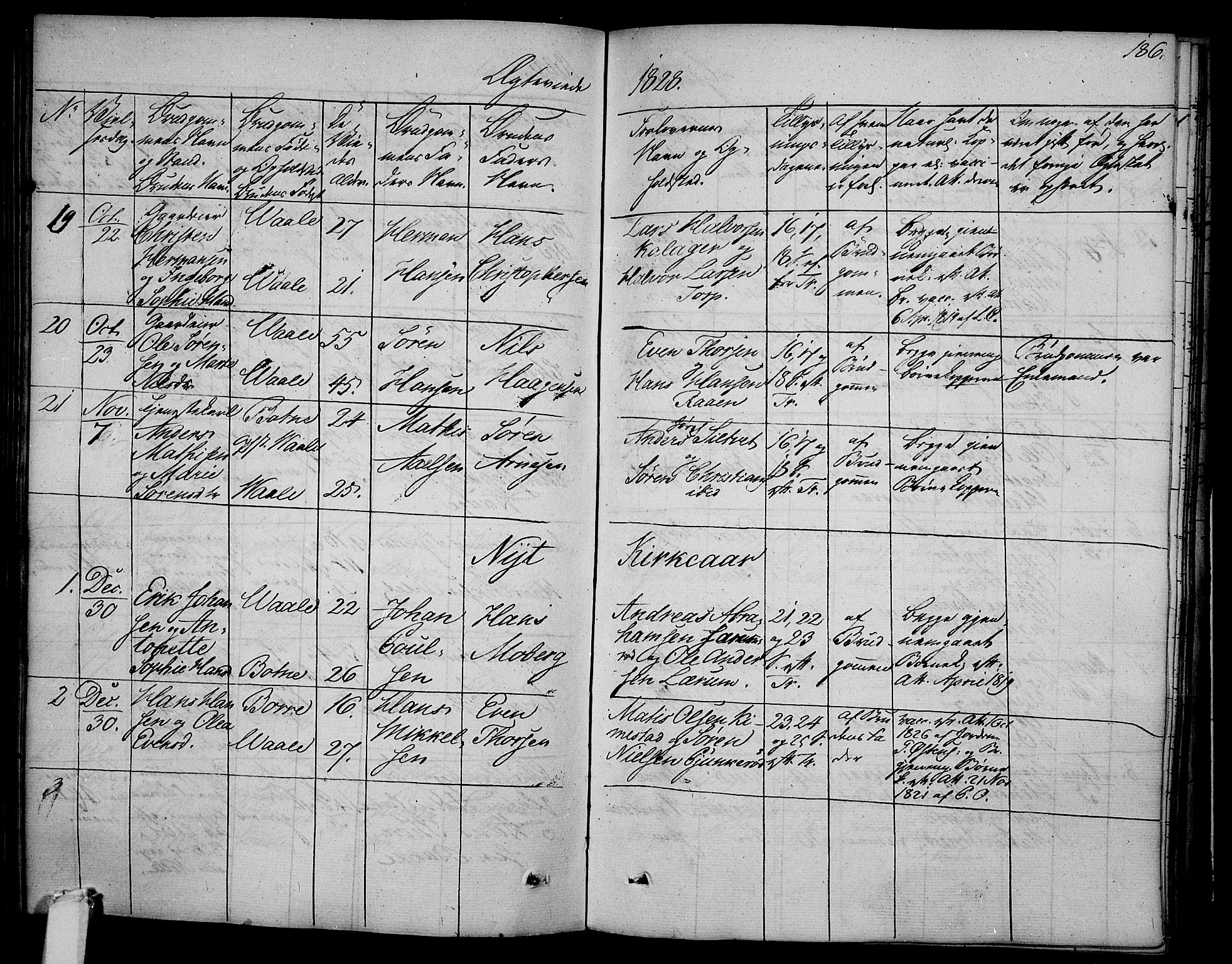 Våle kirkebøker, AV/SAKO-A-334/F/Fa/L0008: Parish register (official) no. I 8, 1824-1844, p. 186