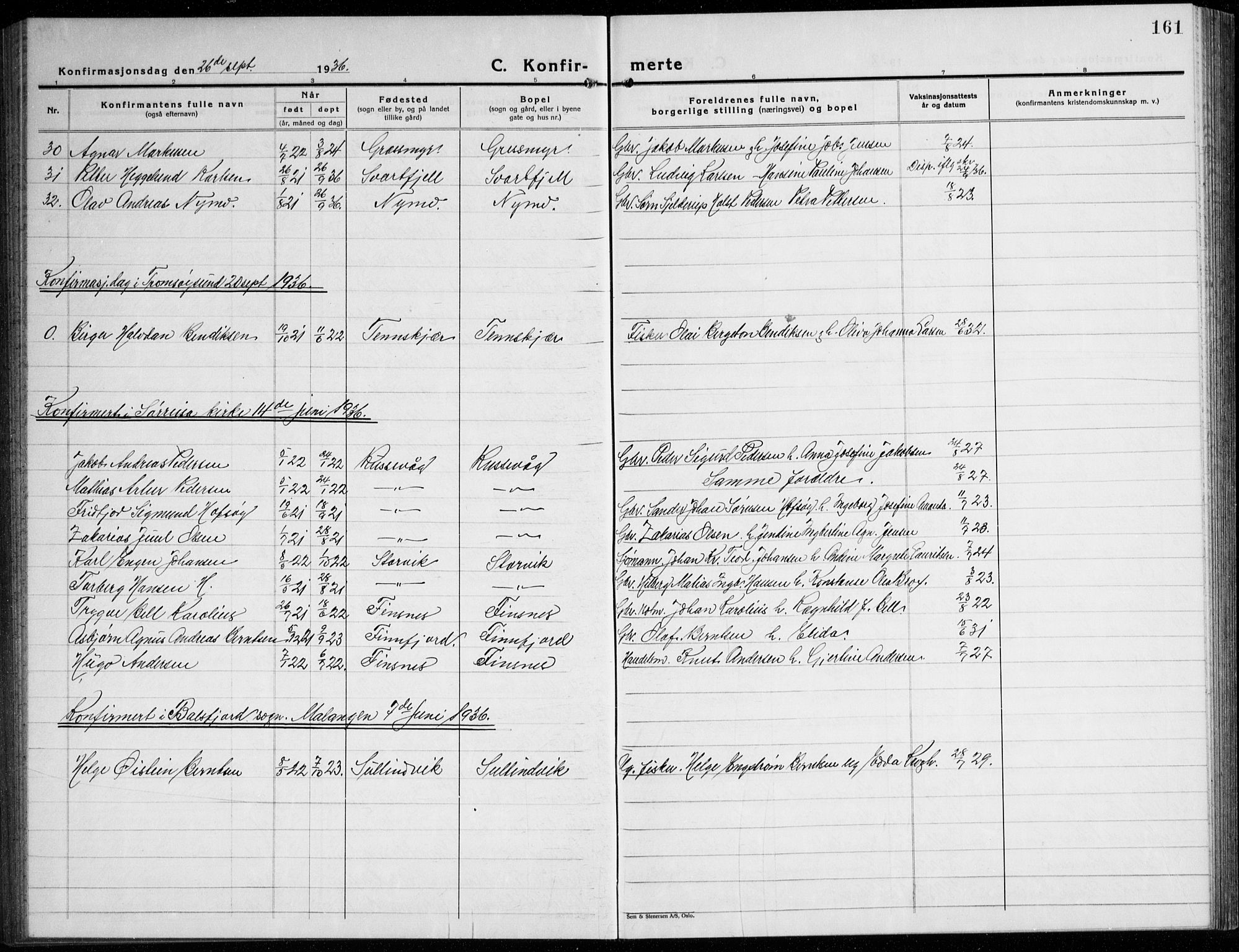 Lenvik sokneprestembete, AV/SATØ-S-1310/H/Ha/Hab/L0010klokker: Parish register (copy) no. 10, 1927-1945, p. 161