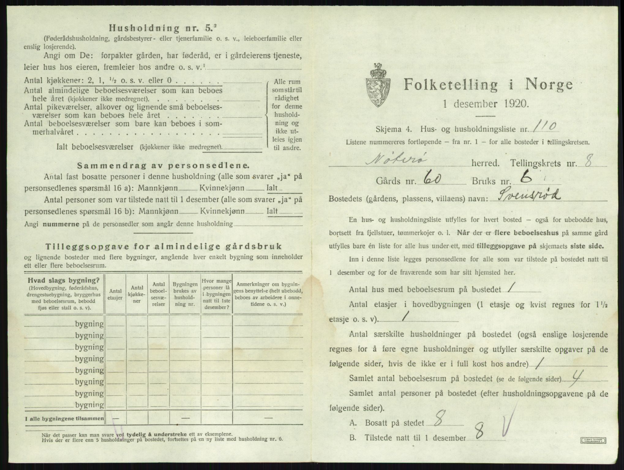 SAKO, 1920 census for Nøtterøy, 1920, p. 1721