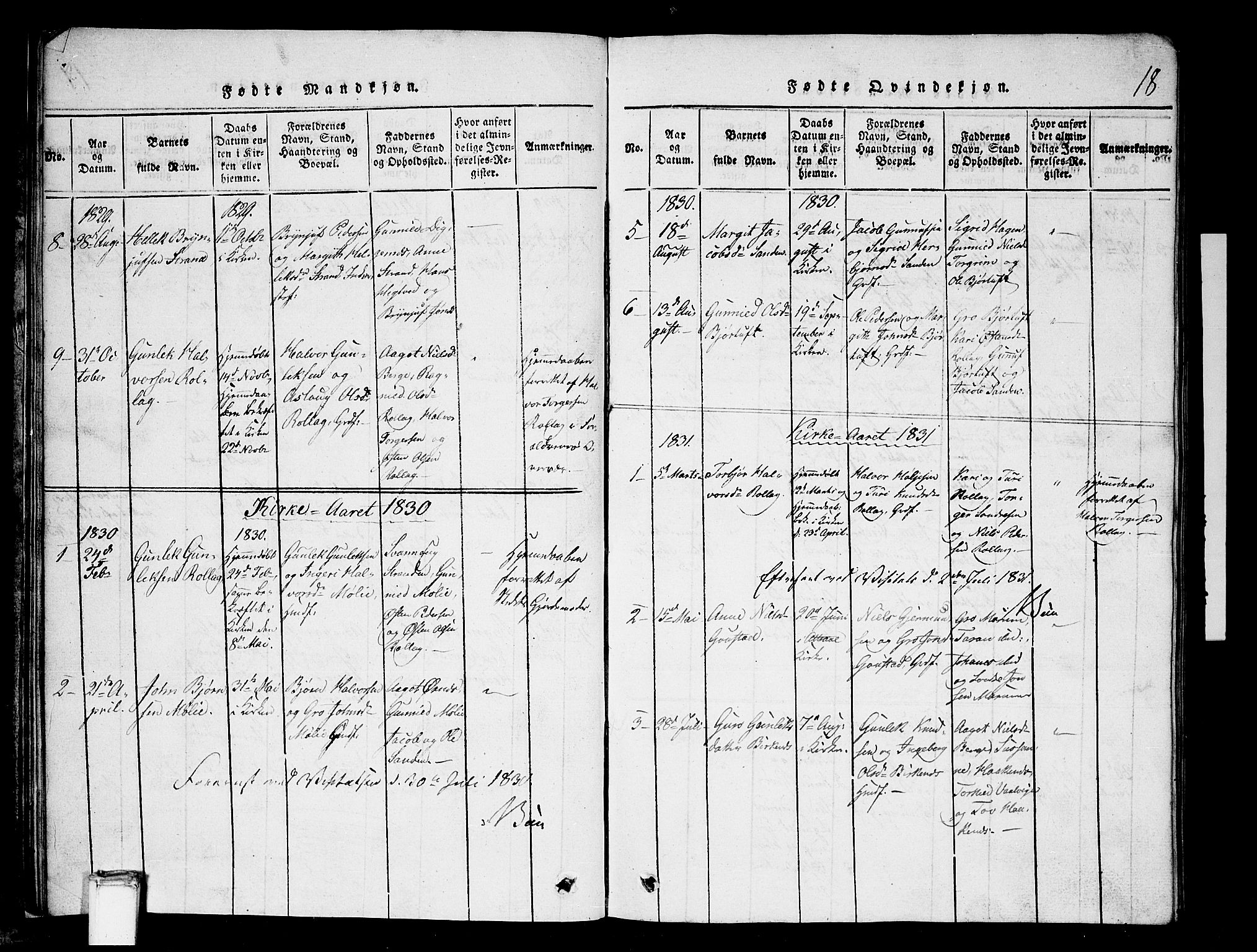 Tinn kirkebøker, AV/SAKO-A-308/G/Gb/L0001: Parish register (copy) no. II 1 /1, 1815-1850, p. 18