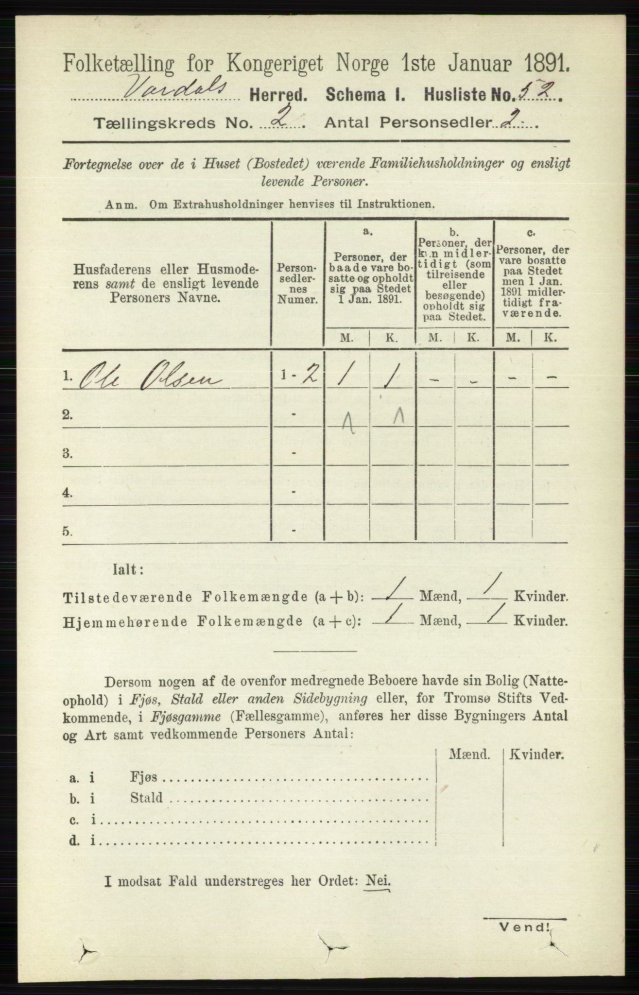 RA, 1891 census for 0527 Vardal, 1891, p. 516