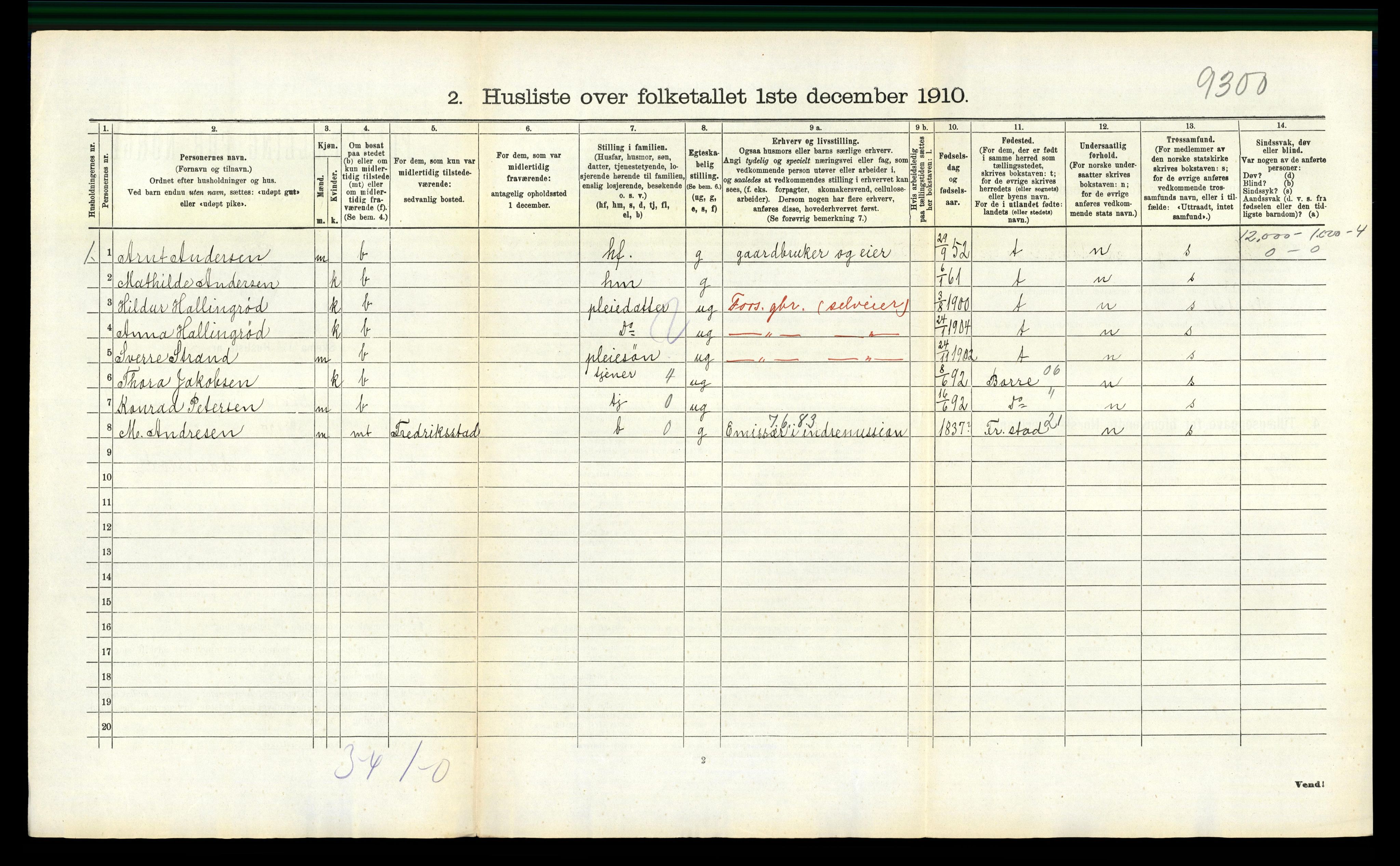 RA, 1910 census for Sem, 1910, p. 1453