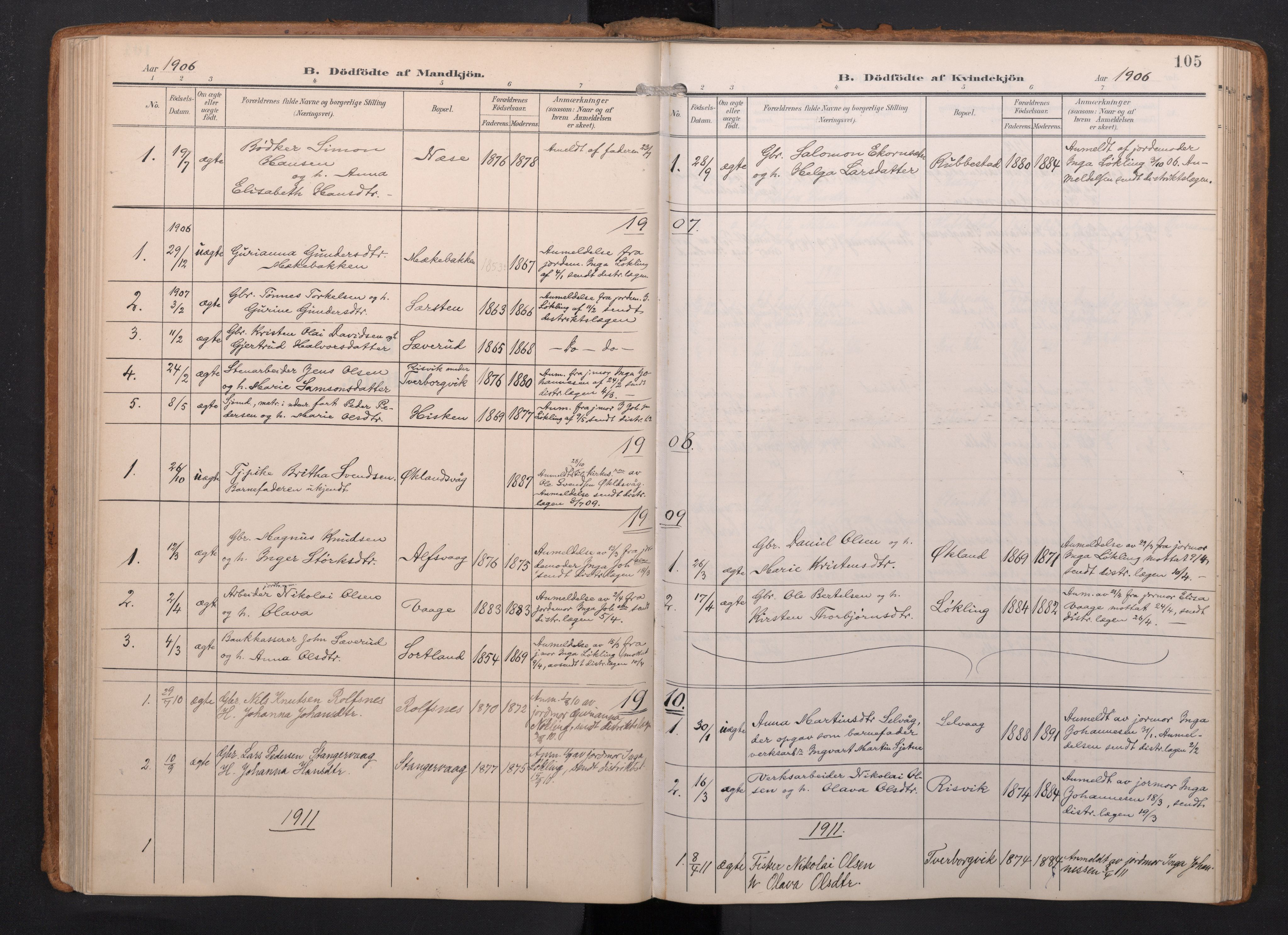 Finnås sokneprestembete, SAB/A-99925/H/Ha/Haa/Haac/L0003: Parish register (official) no. C 3, 1905-1917, p. 105