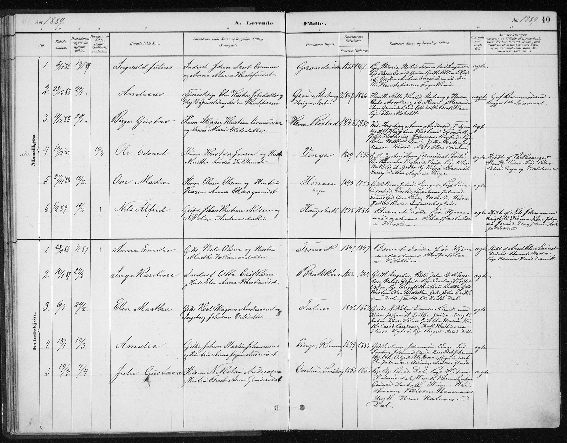 Ministerialprotokoller, klokkerbøker og fødselsregistre - Nord-Trøndelag, SAT/A-1458/701/L0010: Parish register (official) no. 701A10, 1883-1899, p. 40