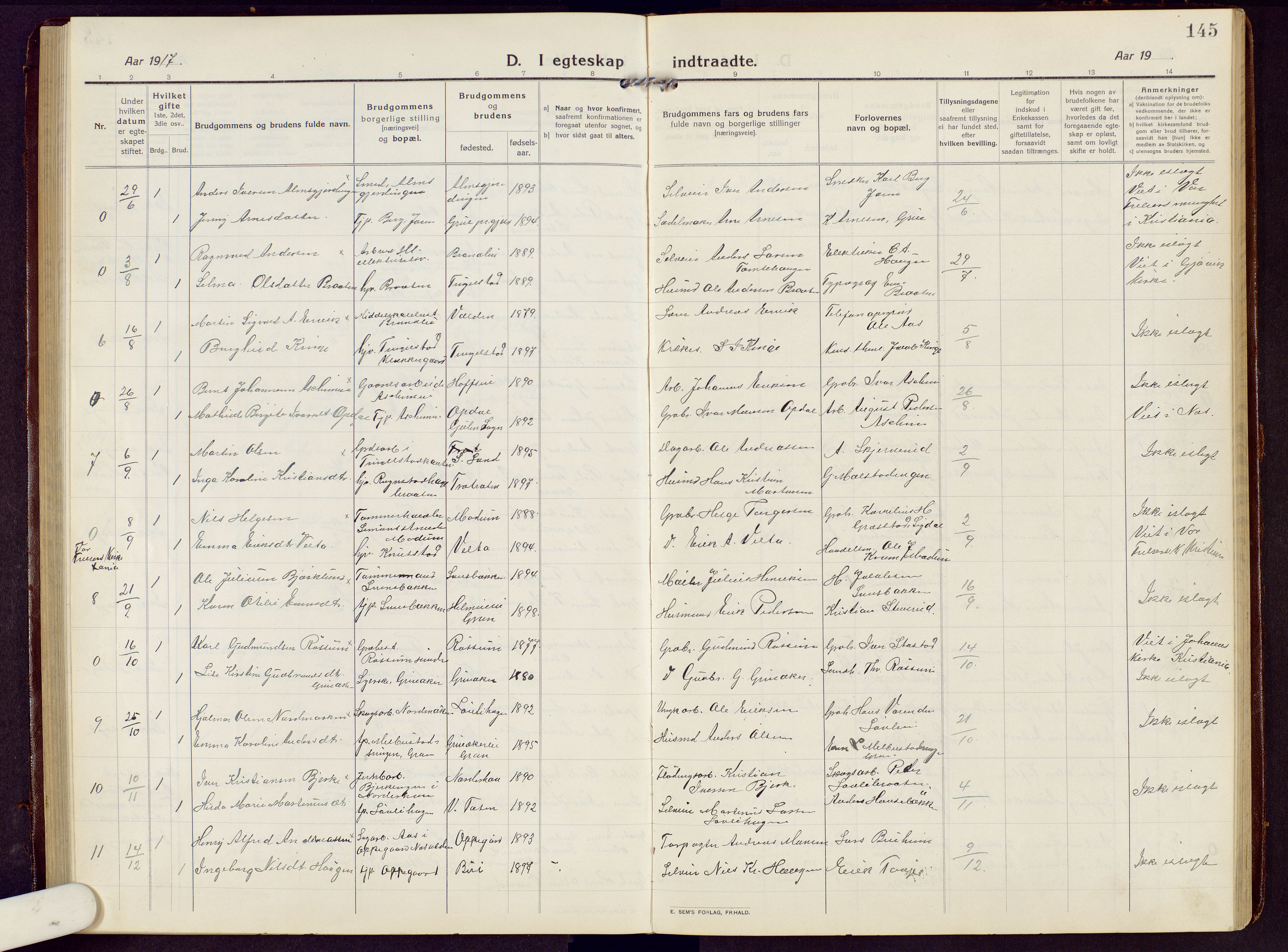 Brandbu prestekontor, SAH/PREST-114/H/Ha/Hab/L0010: Parish register (copy) no. 10, 1916-1930, p. 145