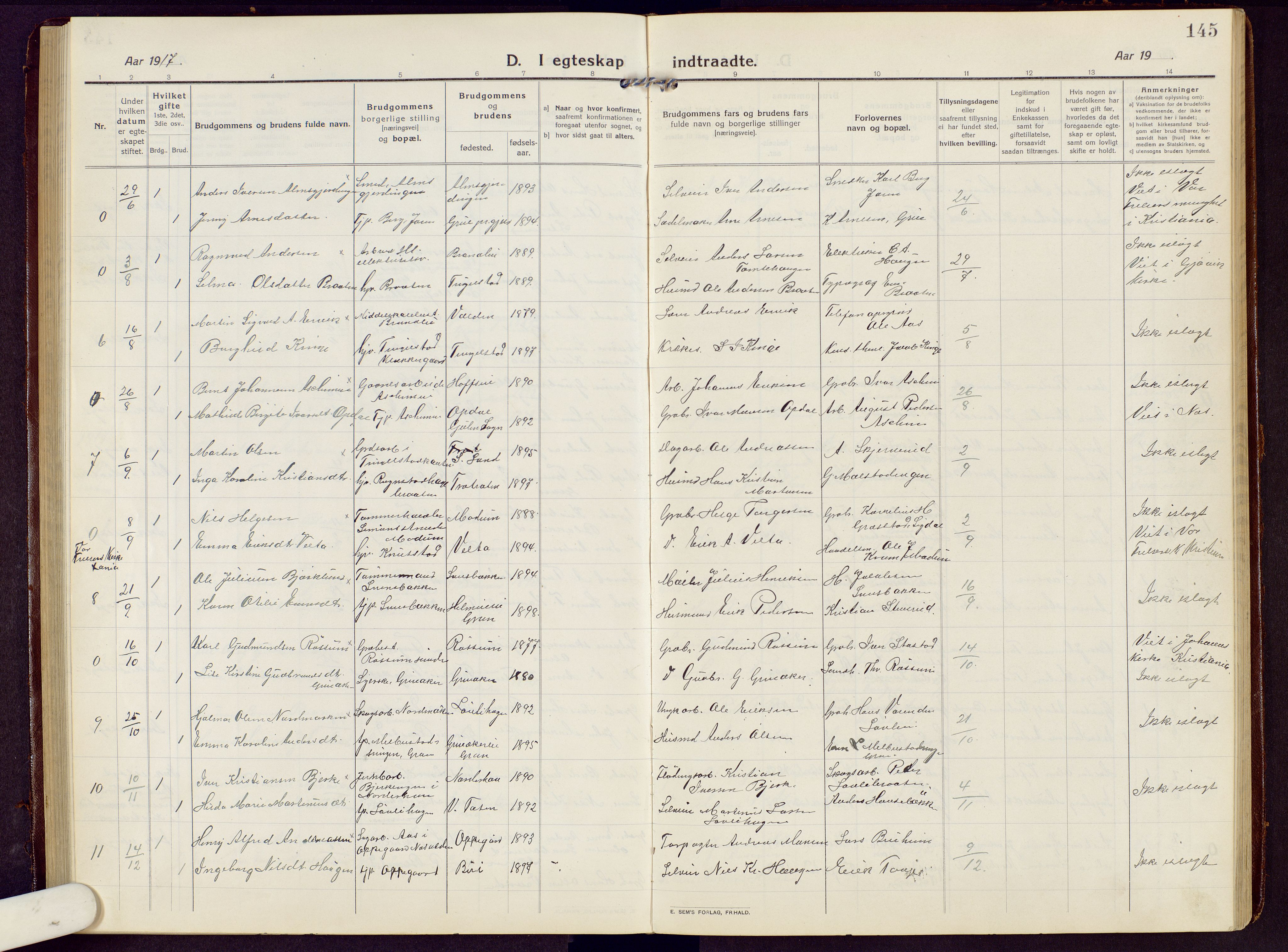 Brandbu prestekontor, AV/SAH-PREST-114/H/Ha/Hab/L0010: Parish register (copy) no. 10, 1916-1930, p. 145