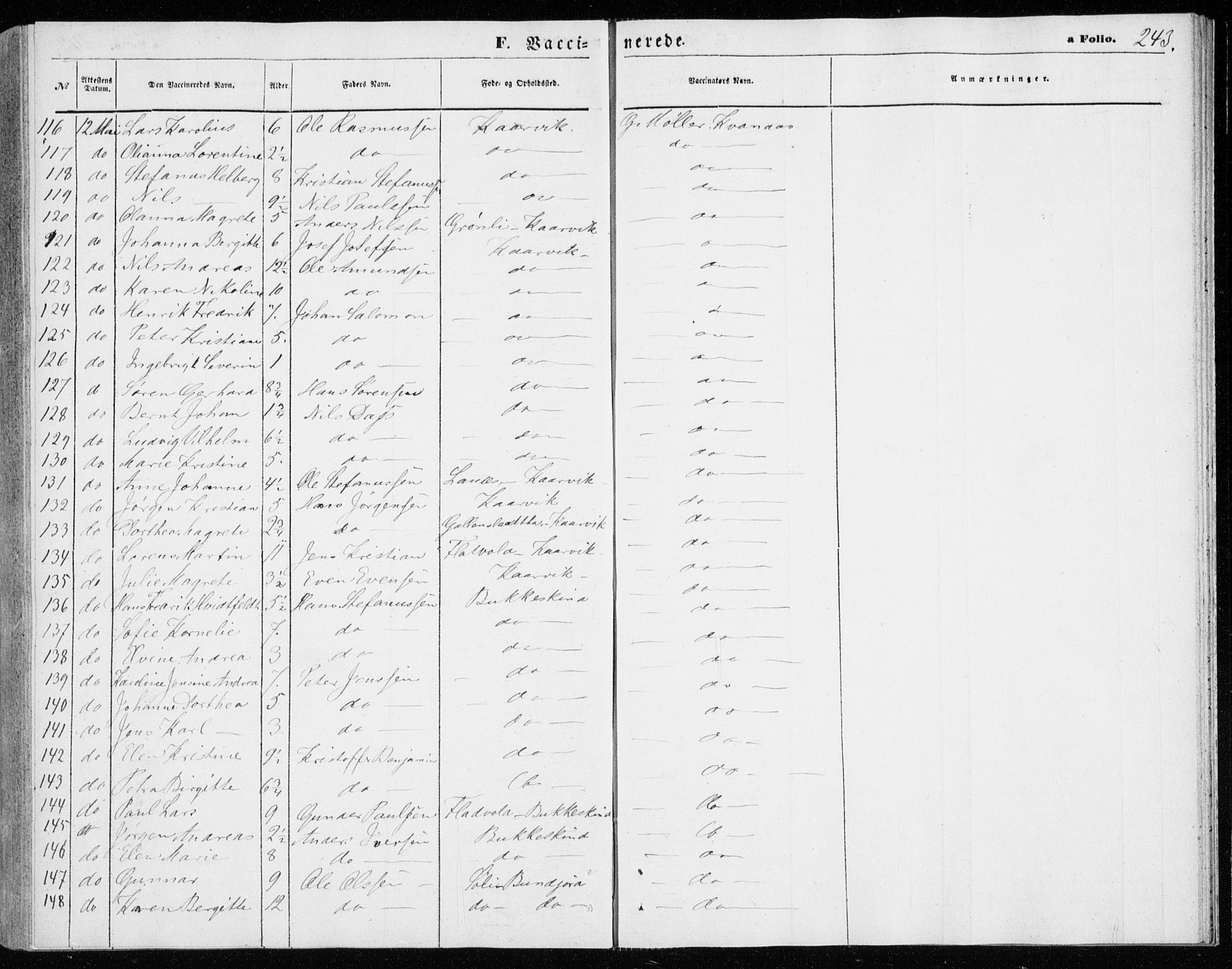 Lenvik sokneprestembete, AV/SATØ-S-1310/H/Ha/Haa/L0009kirke: Parish register (official) no. 9, 1866-1873, p. 243