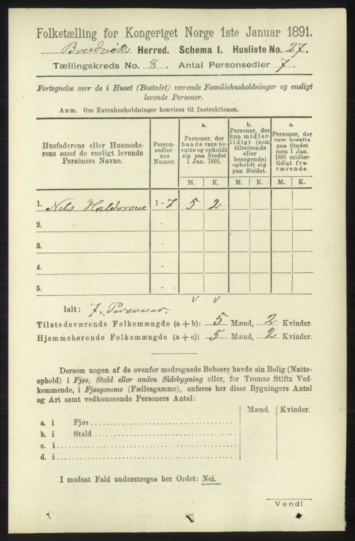 RA, 1891 census for 1251 Bruvik, 1891, p. 2888