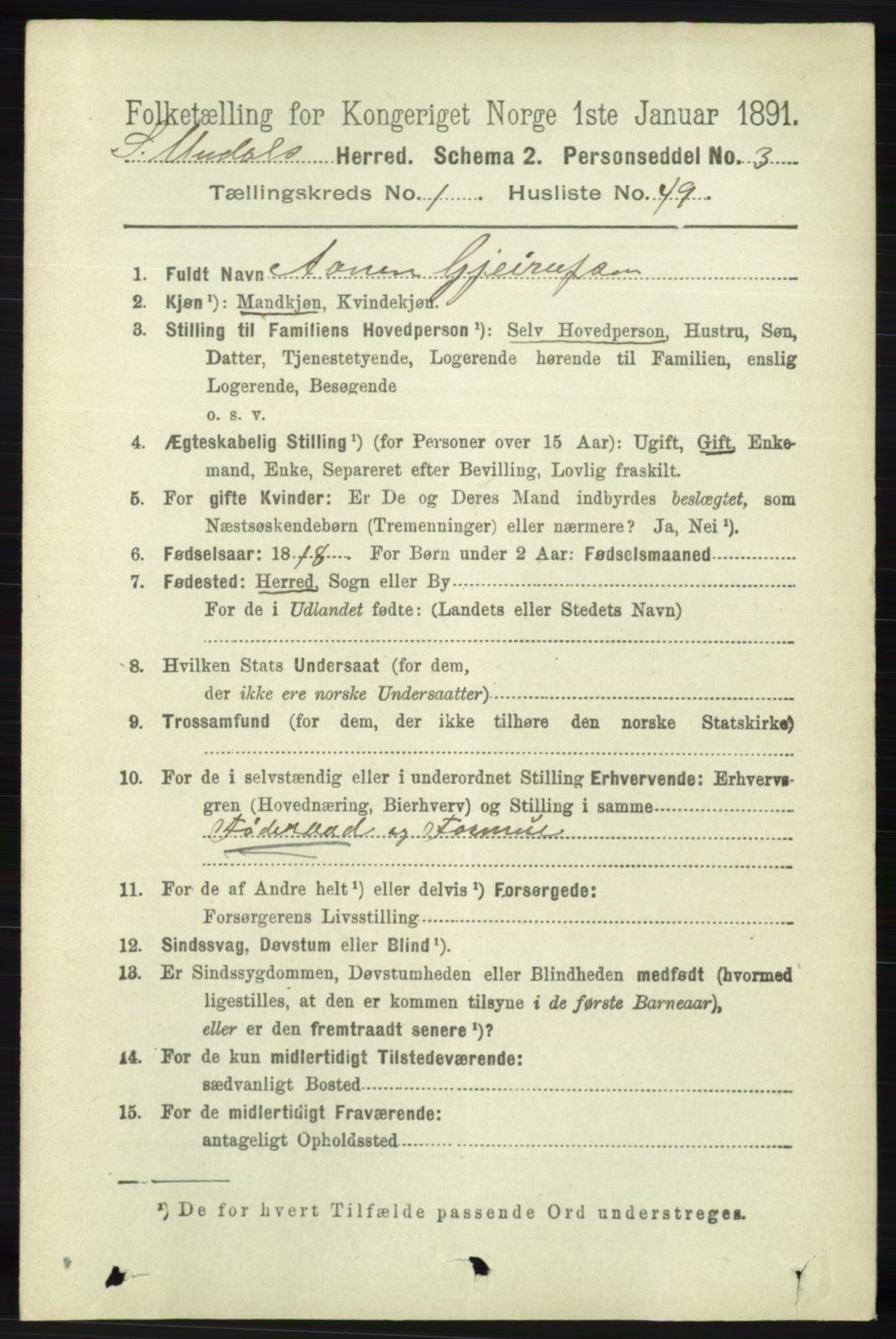 RA, 1891 census for 1029 Sør-Audnedal, 1891, p. 338