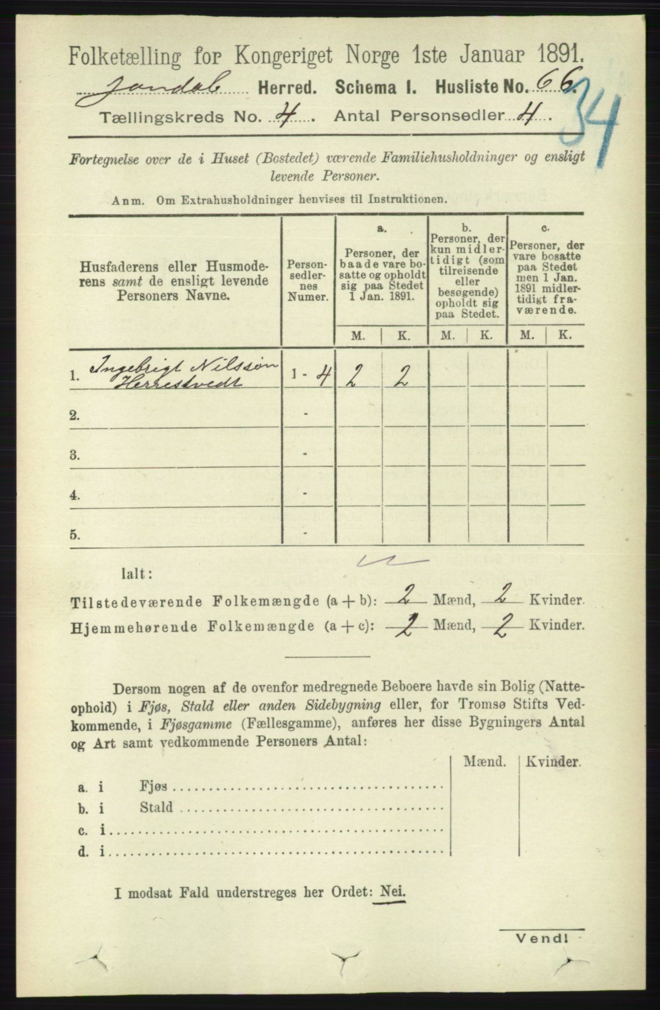 RA, 1891 census for 1227 Jondal, 1891, p. 2056