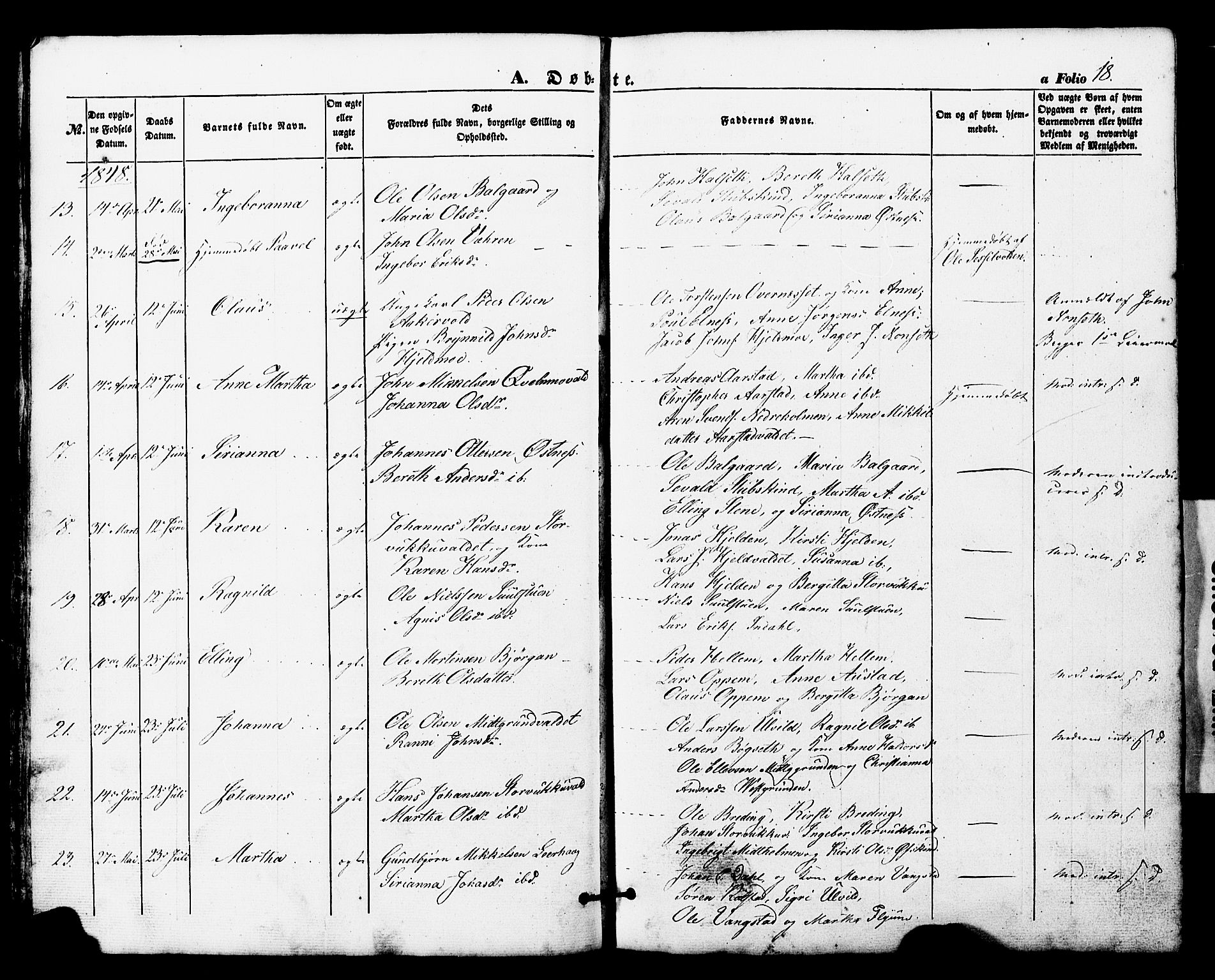 Ministerialprotokoller, klokkerbøker og fødselsregistre - Nord-Trøndelag, AV/SAT-A-1458/724/L0268: Parish register (copy) no. 724C04, 1846-1878, p. 18