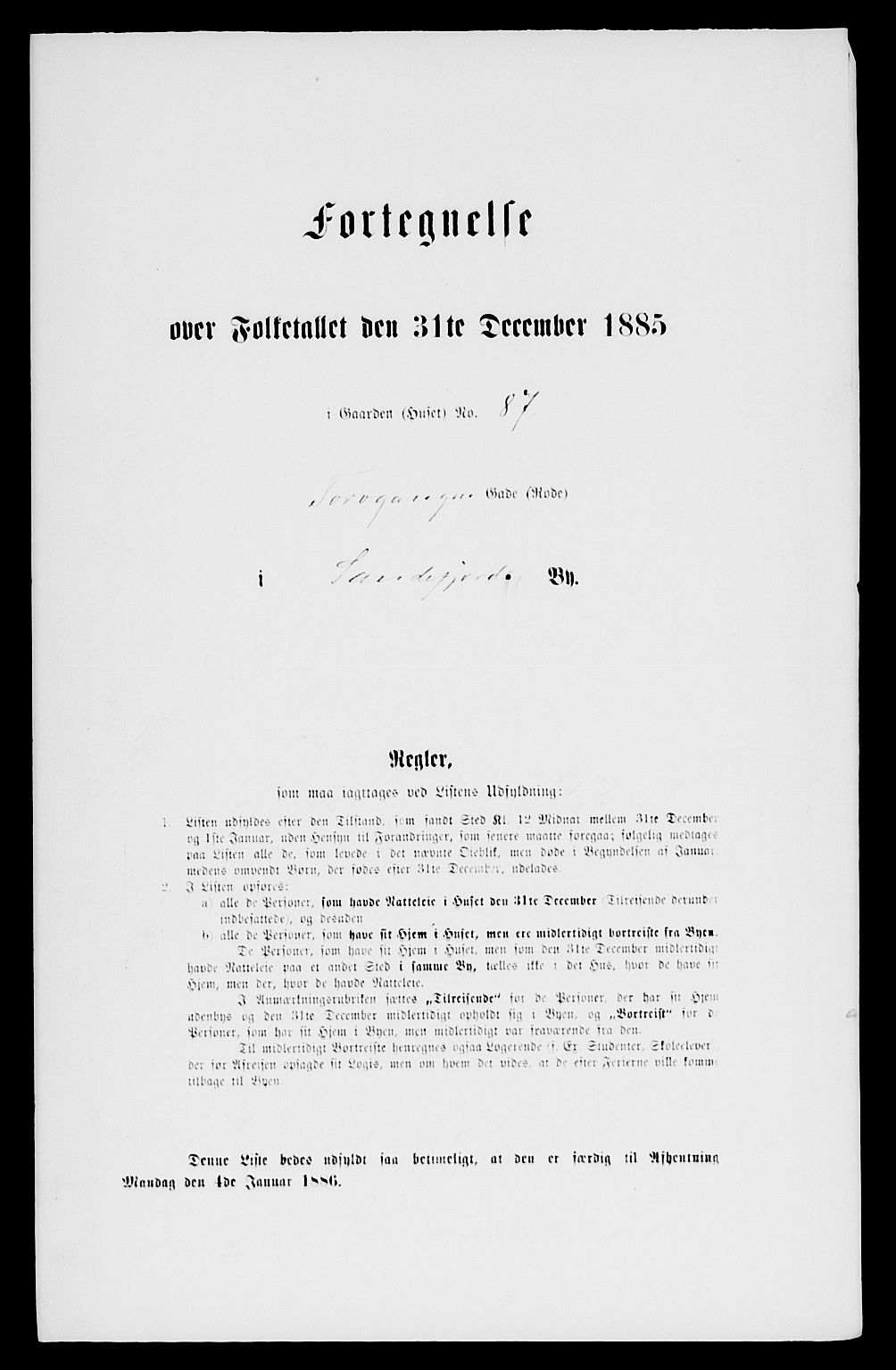 SAKO, 1885 census for 0706 Sandefjord, 1885, p. 87