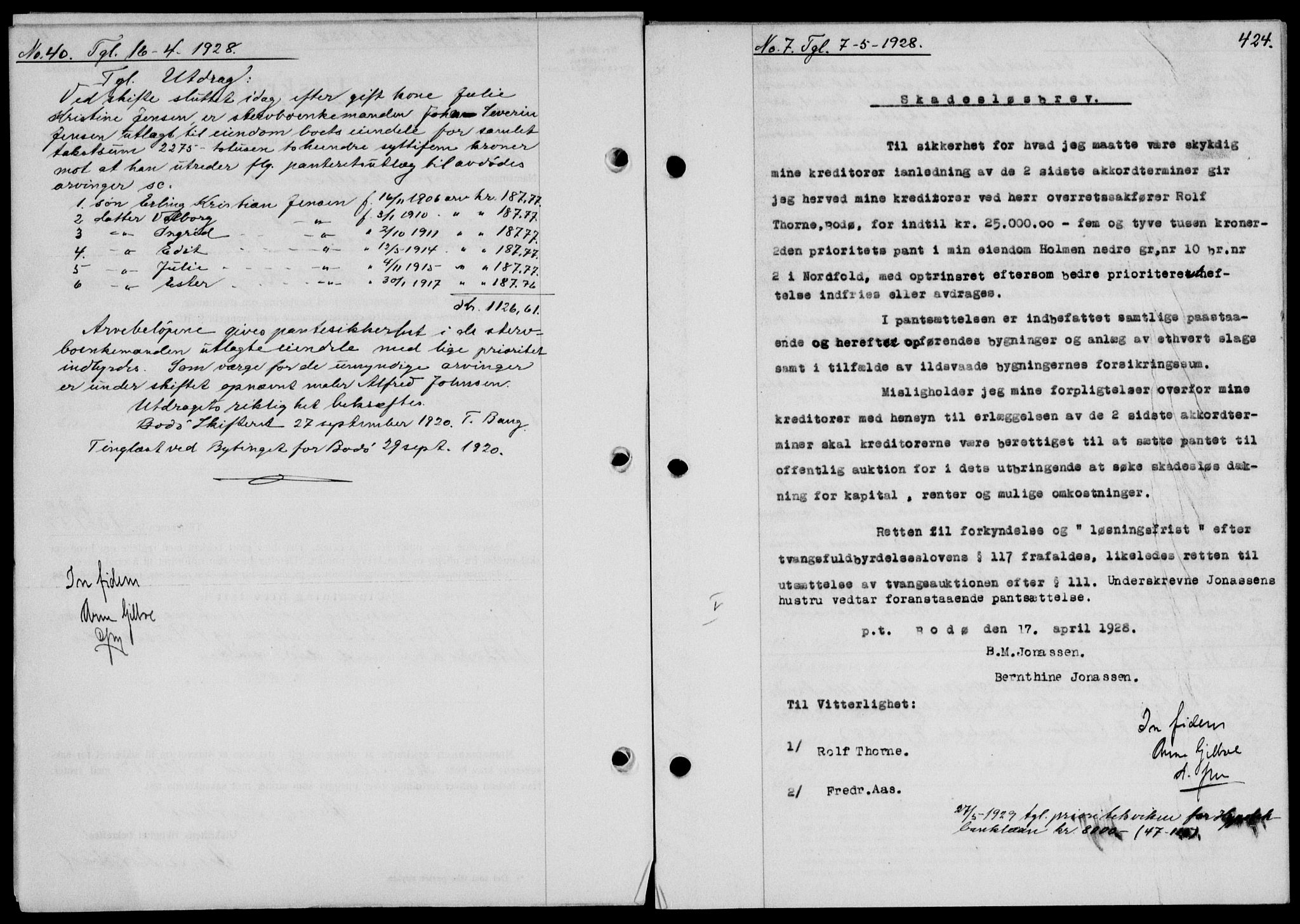 Salten sorenskriveri, SAT/A-4578/1/2/2C/L0055: Mortgage book no. 45, 1927-1928, Deed date: 07.05.1928