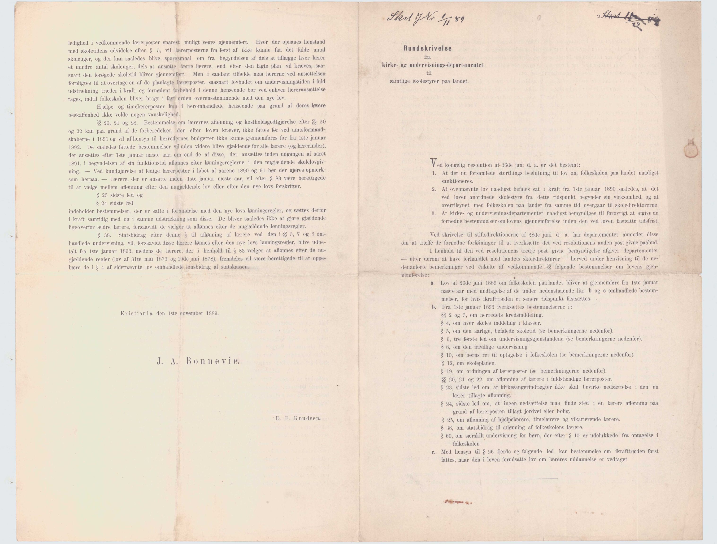 Finnaas kommune. Skulestyret, IKAH/1218a-211/D/Da/L0001/0001: Kronologisk ordna korrespondanse / Kronologisk ordna korrespondanse (litt for kvart år), 1885-1889, p. 27