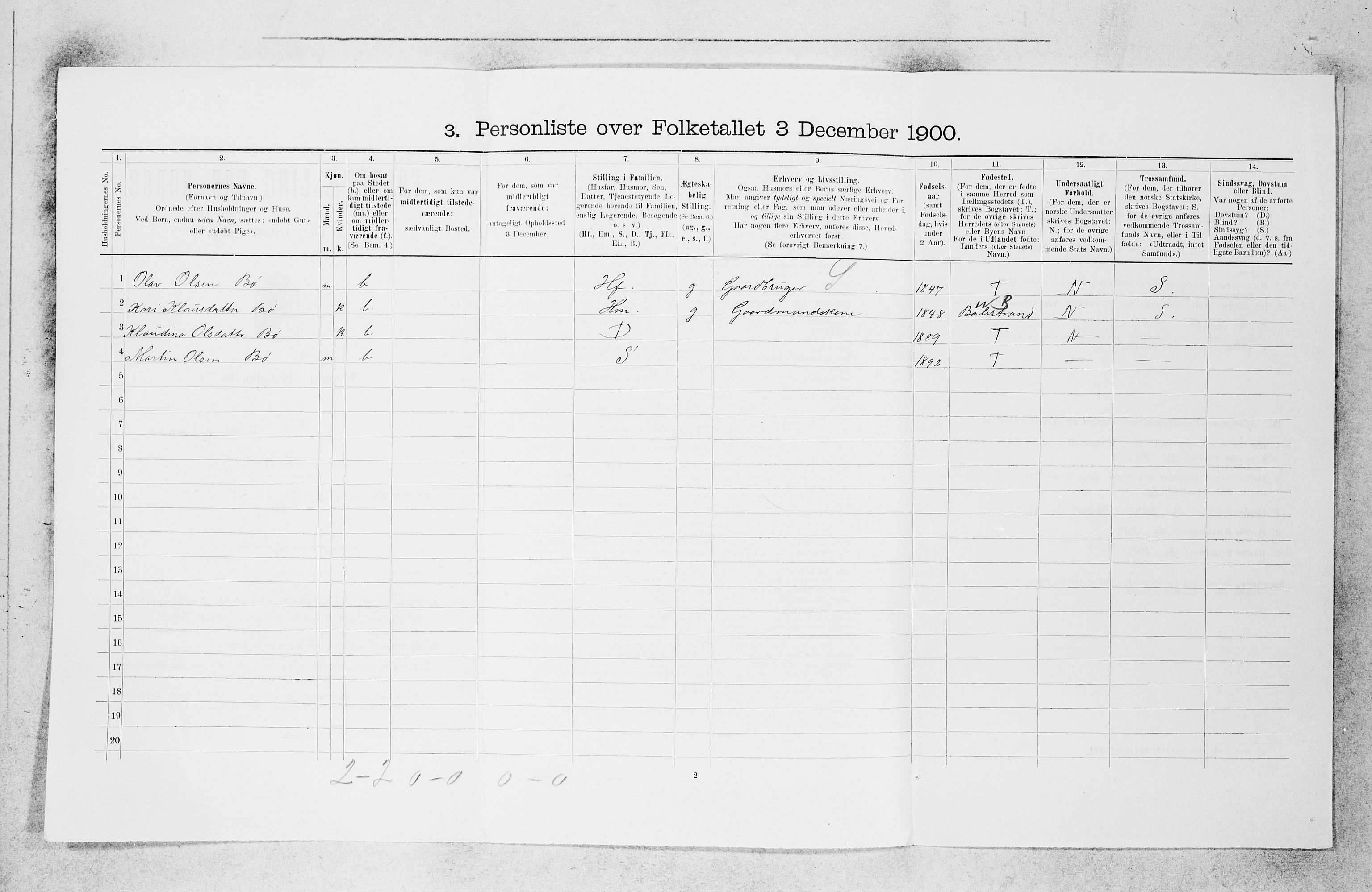 SAB, 1900 census for Vik, 1900, p. 306