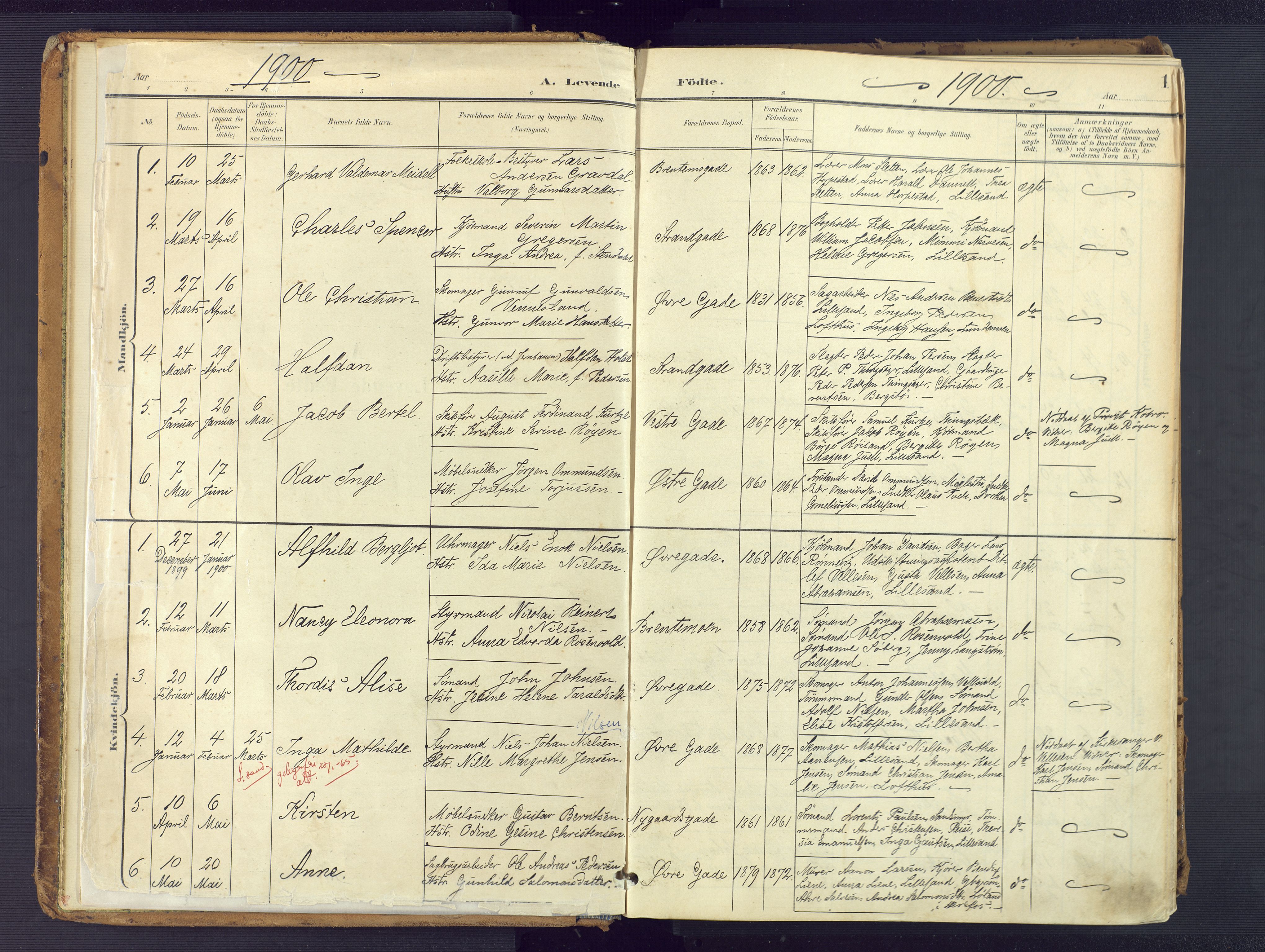 Vestre Moland sokneprestkontor, AV/SAK-1111-0046/F/Fa/Faa/L0002: Parish register (official) no. A 2, 1900-1926, p. 1