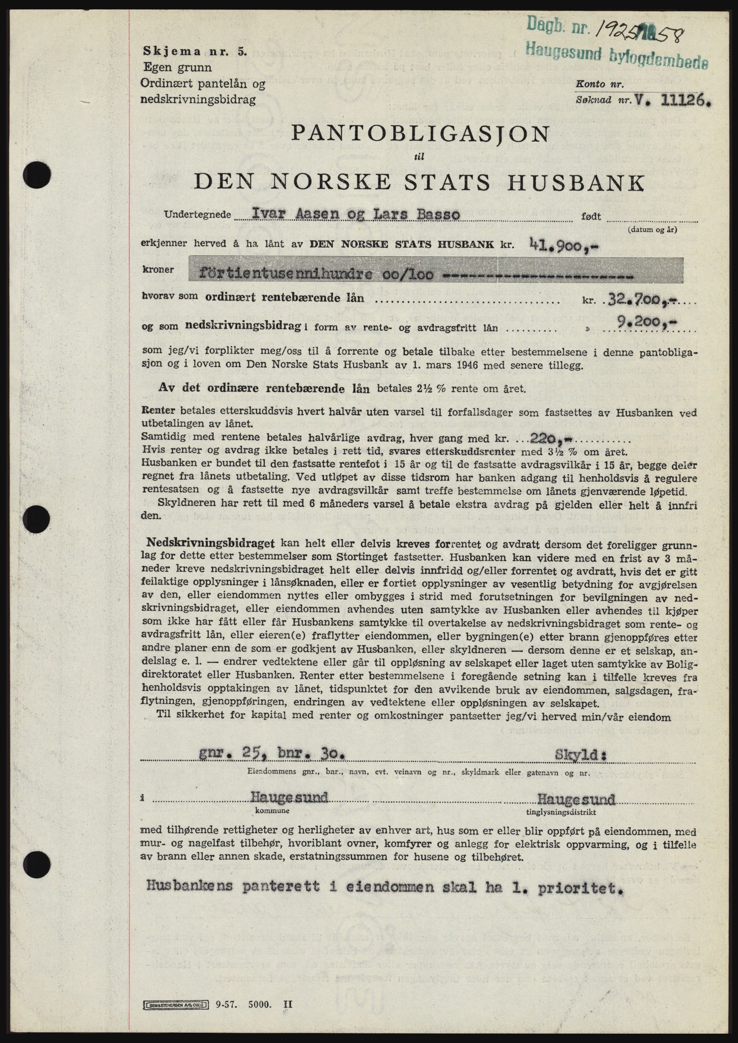 Haugesund tingrett, SAST/A-101415/01/II/IIC/L0044: Mortgage book no. B 44, 1958-1959, Diary no: : 1925/1958