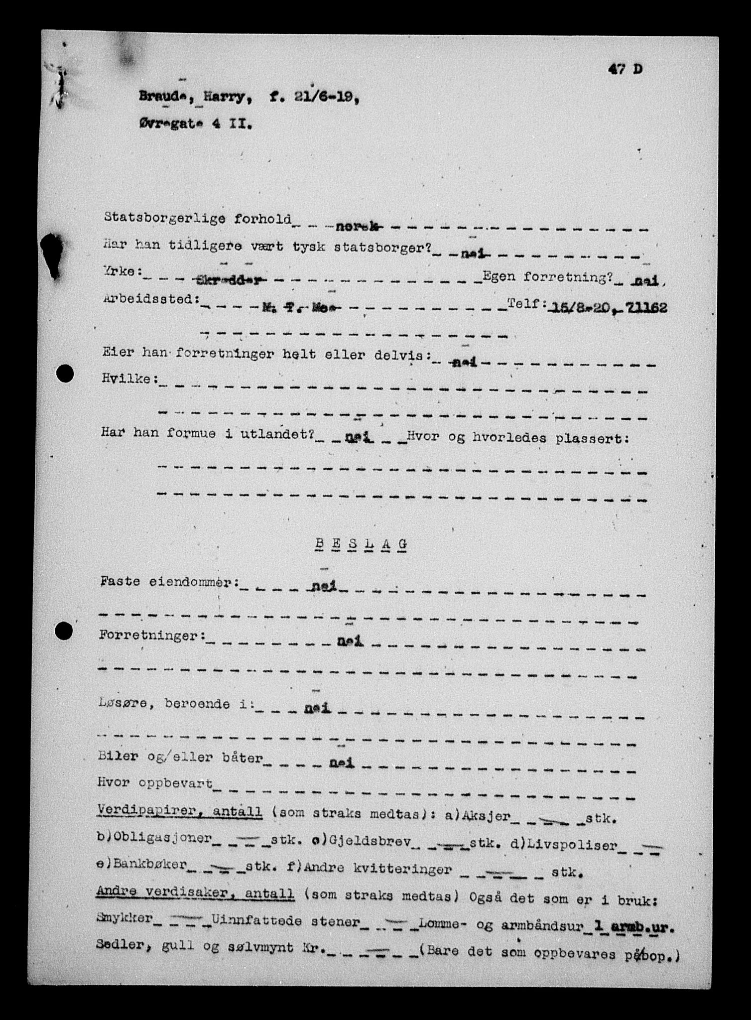Justisdepartementet, Tilbakeføringskontoret for inndratte formuer, AV/RA-S-1564/H/Hc/Hcc/L0927: --, 1945-1947, p. 530