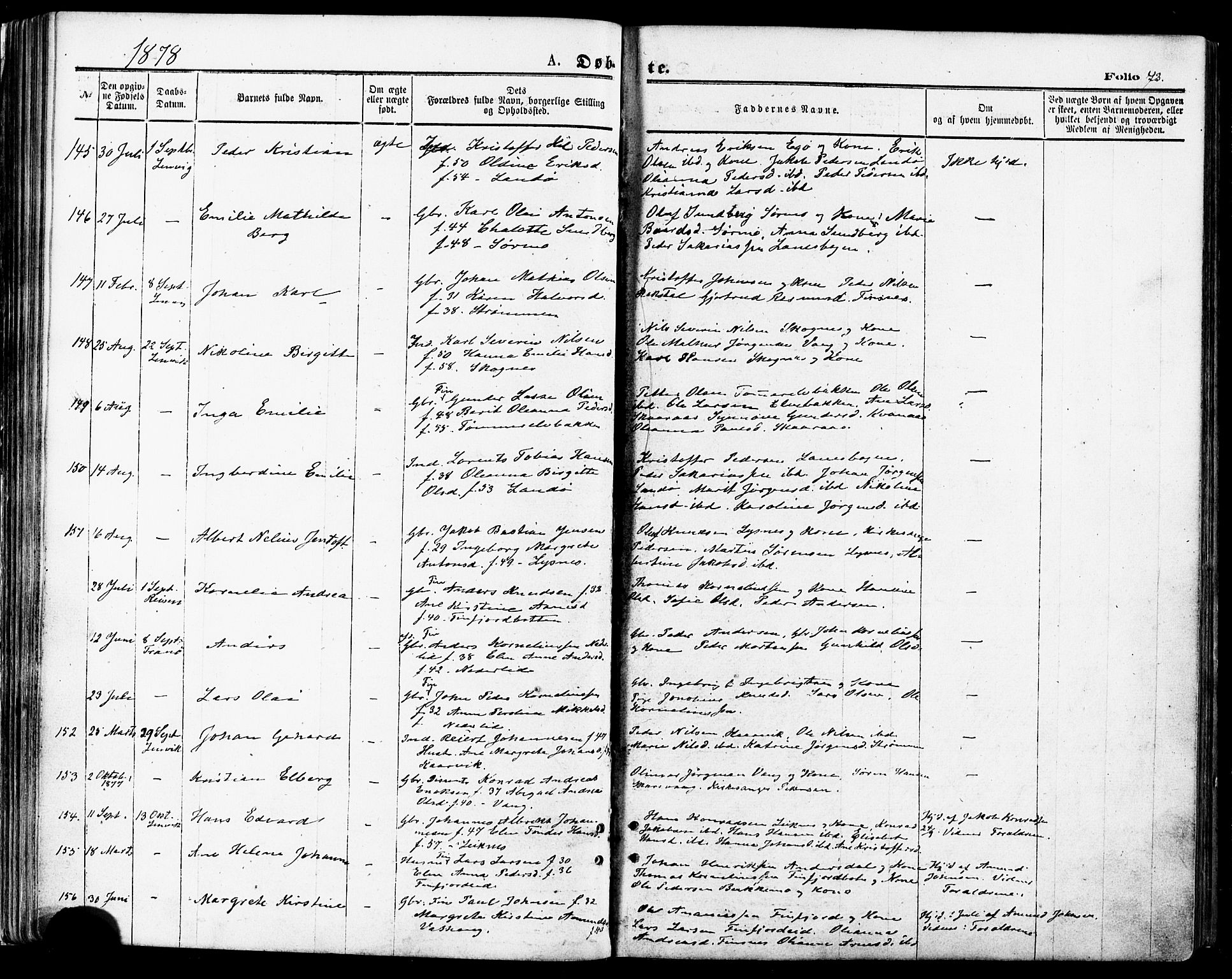 Lenvik sokneprestembete, SATØ/S-1310/H/Ha/Haa/L0010kirke: Parish register (official) no. 10, 1873-1880, p. 73
