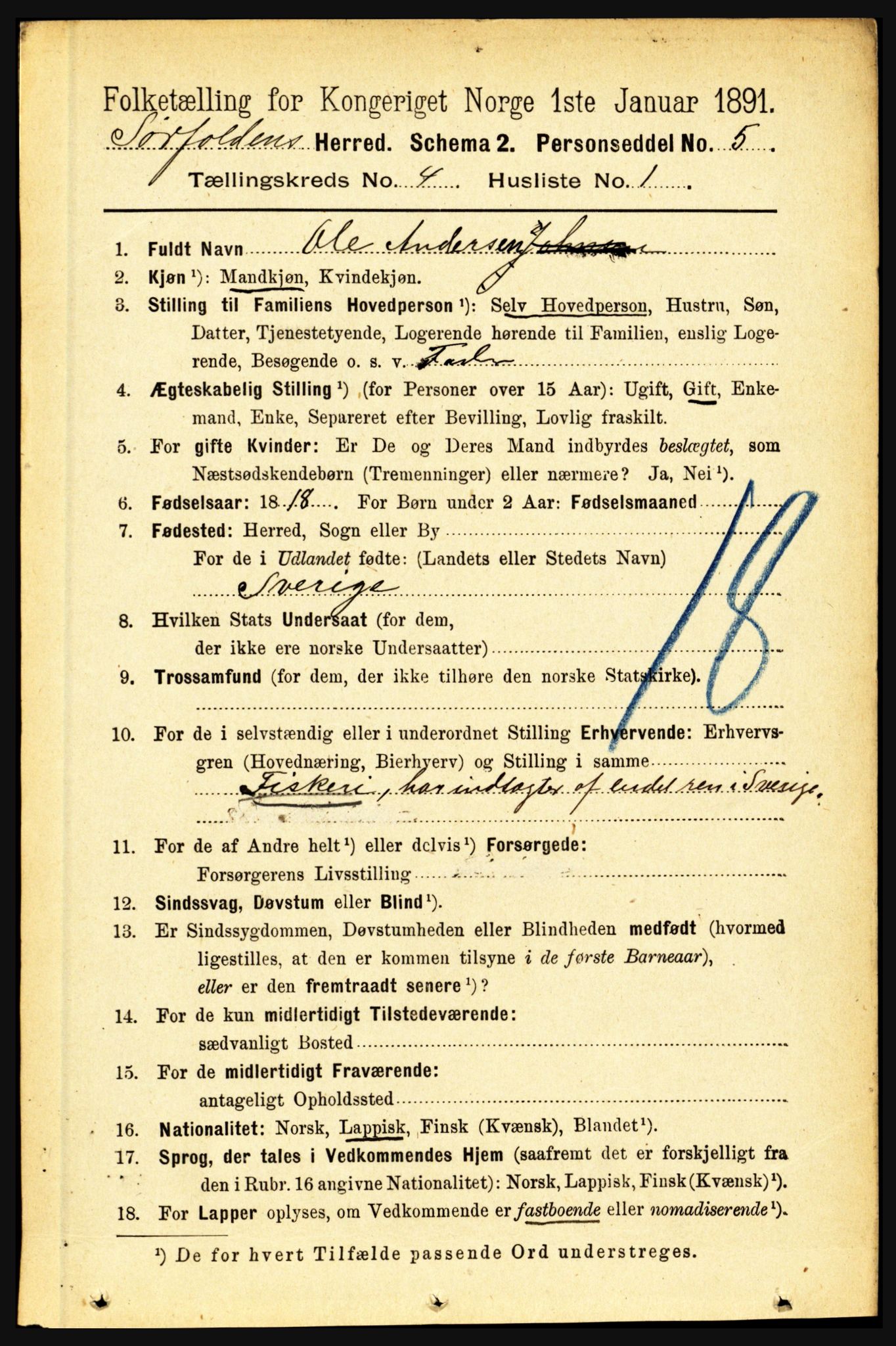 RA, 1891 census for 1845 Sørfold, 1891, p. 959