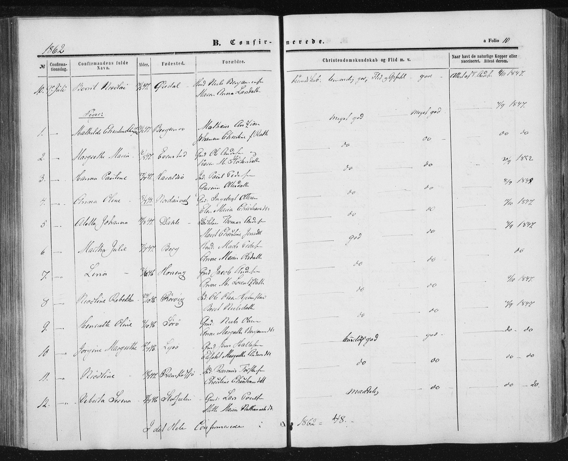 Ministerialprotokoller, klokkerbøker og fødselsregistre - Nord-Trøndelag, AV/SAT-A-1458/784/L0670: Parish register (official) no. 784A05, 1860-1876, p. 10